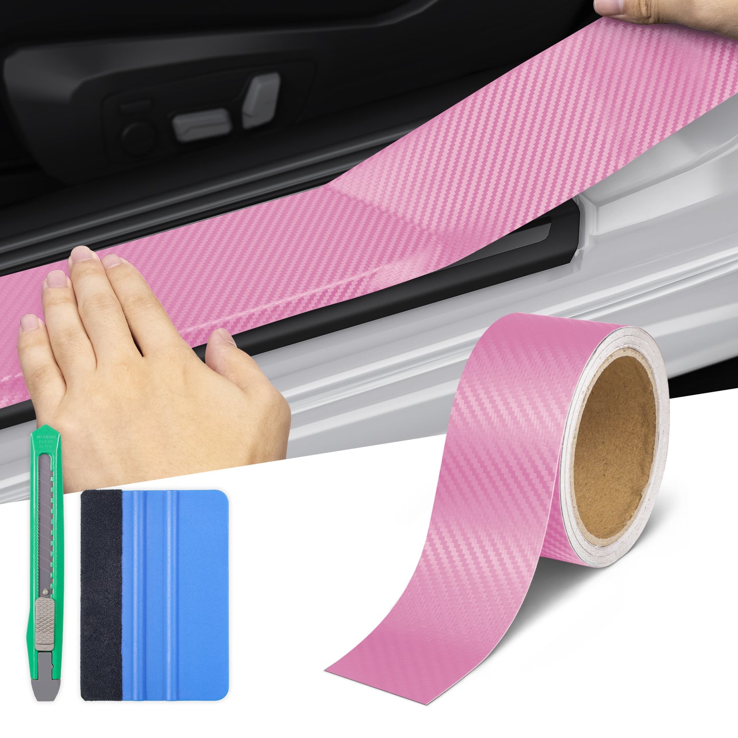 Lypumso® 3D Pink Carbon Fiber Vinyl Wrap Tape with Tools Kits
