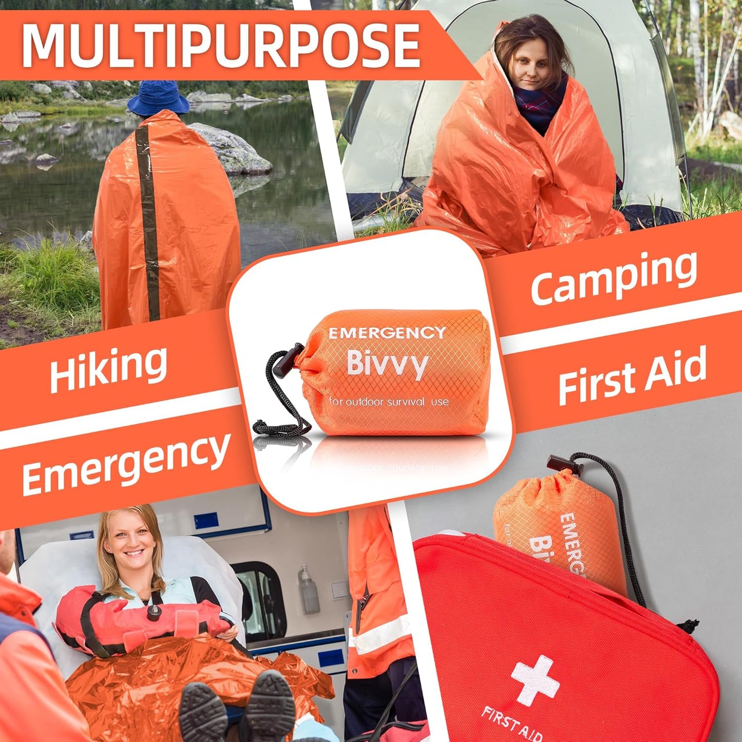 Emergency Sleeping Bags, Survival Bivy Sack Mylar Thermal Emergency Blanket Waterproof Lightweight Portable Shelter for Camping Gear Hiking Travel Outdoor Activities Backpacking