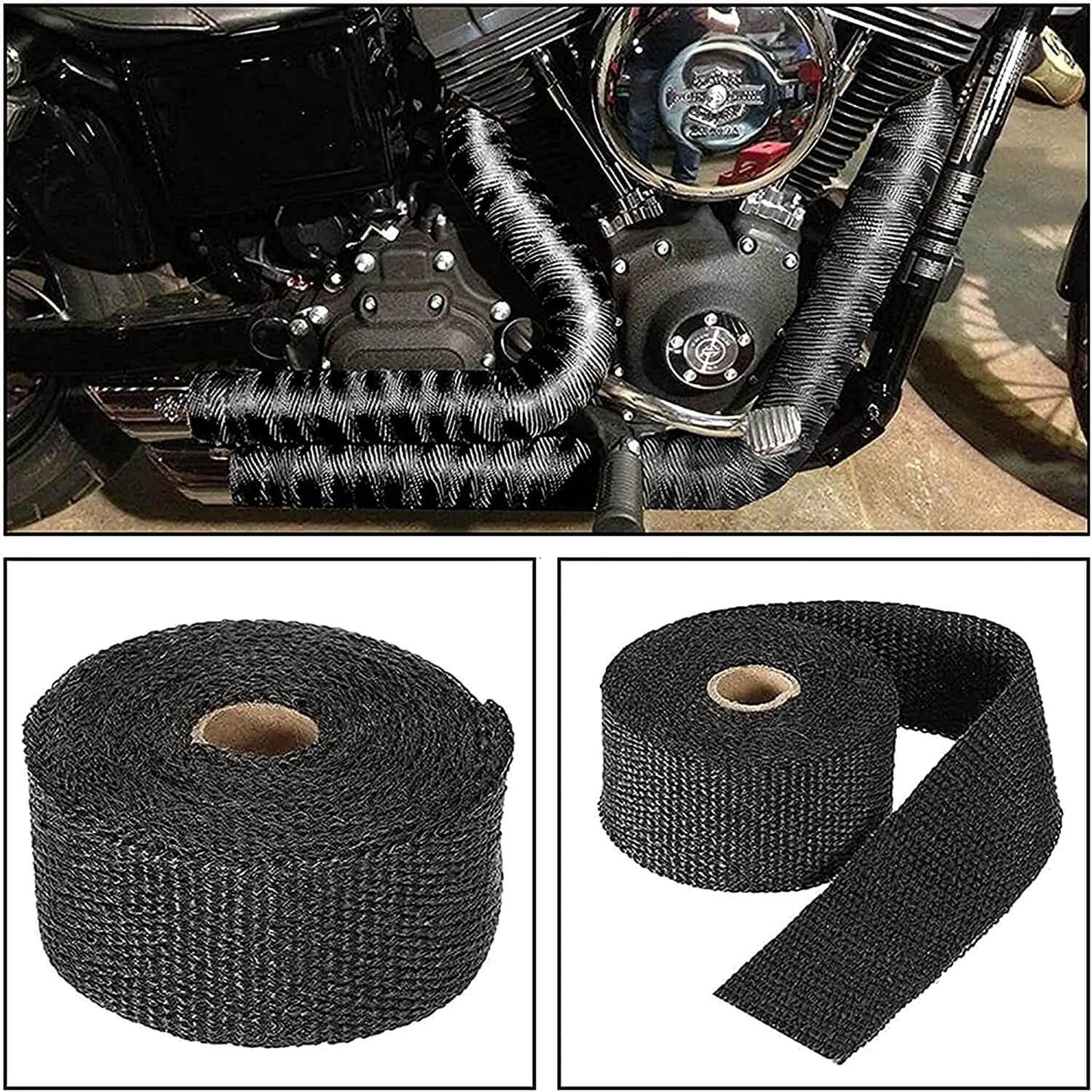 LYPUMSO Exhaust Heat Wrap, Black Fiberglass Heat Resistant Exhaust Wrap Roll for Motorcycle, Car Exhaust Pipe Heat Insulation Muffler Tape with Stainless Locking Ties