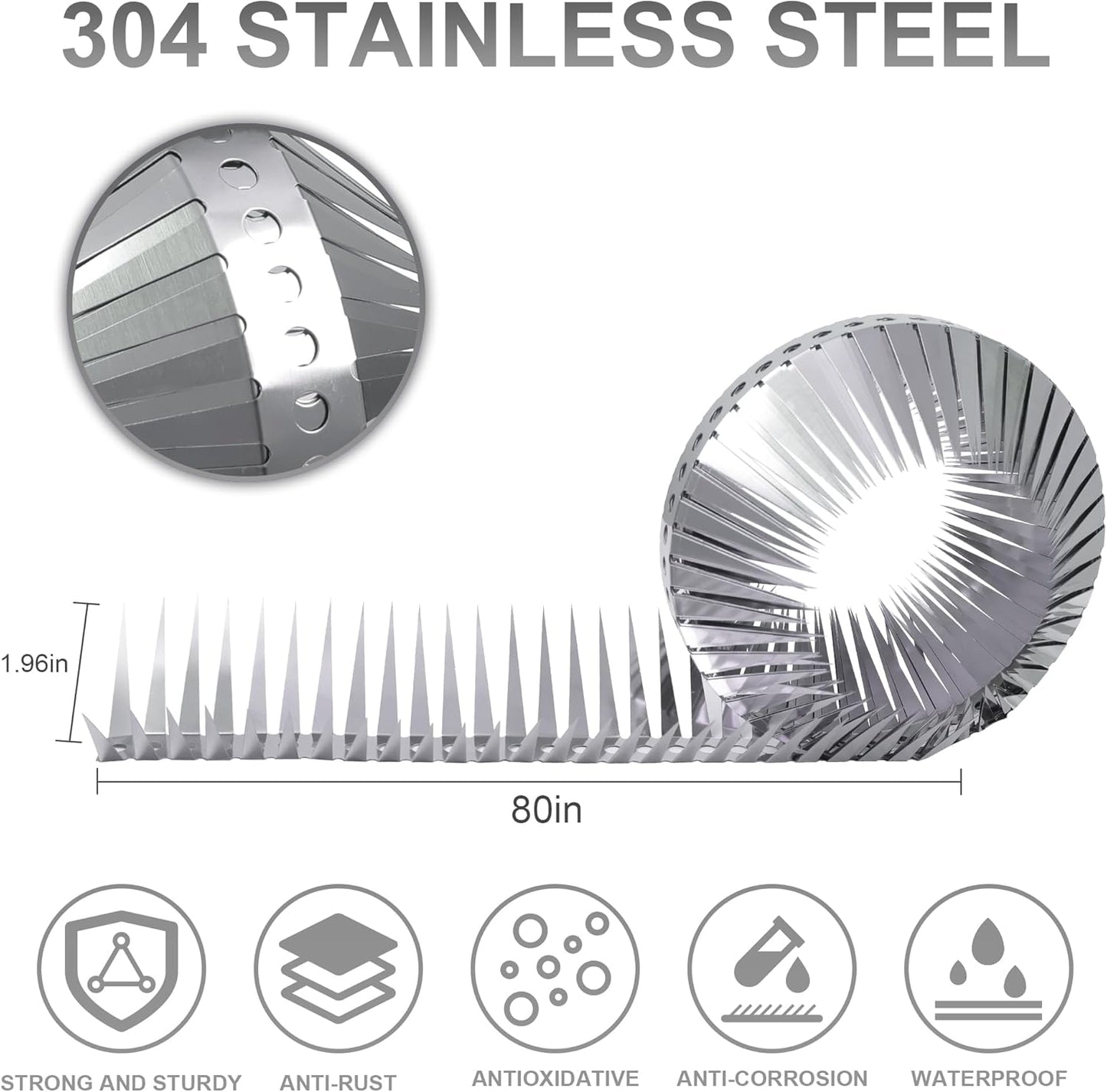 Raccoons Squirrel Baffle Spikes Deterrent, 80in Stainless Steel Pigeons Bird Spikes