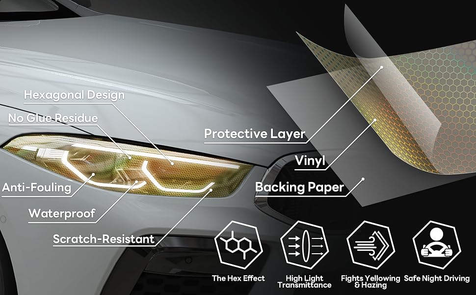 Lypumso Black Hex Headlight Tint 12 x 60 In Protection Vinyl Wrap - detail image 3