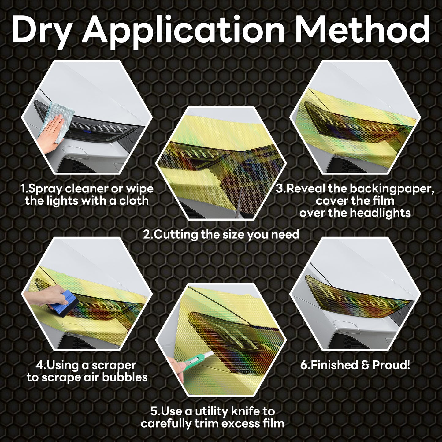Lypumso® Orange Hex Headlight Tint 12 x 60 In Protection Vinyl Wrap
