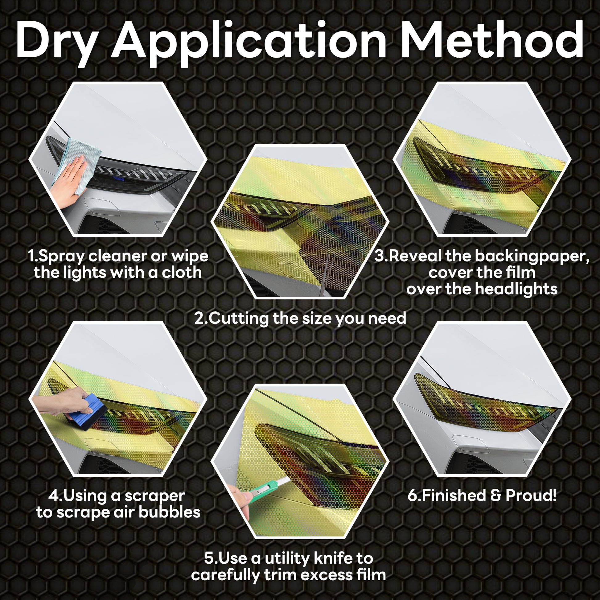 Lypumso® Clear Hex Headlight Tint 12 x 60 In Protection Vinyl Wrap
