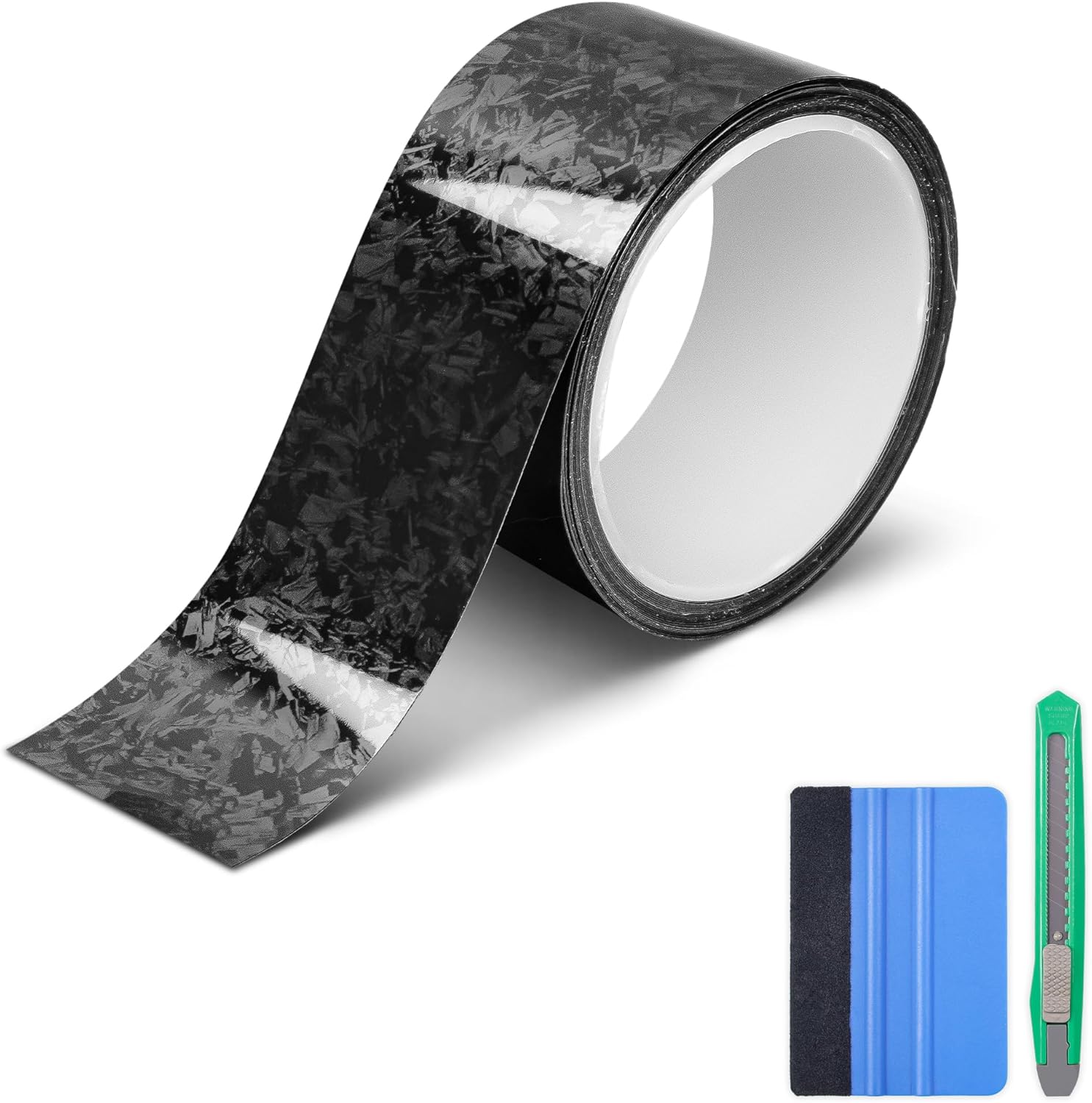 Lypumso® Black Forged Carbon Fiber Gloss Crushed Stone Vinyl Wrap Tape