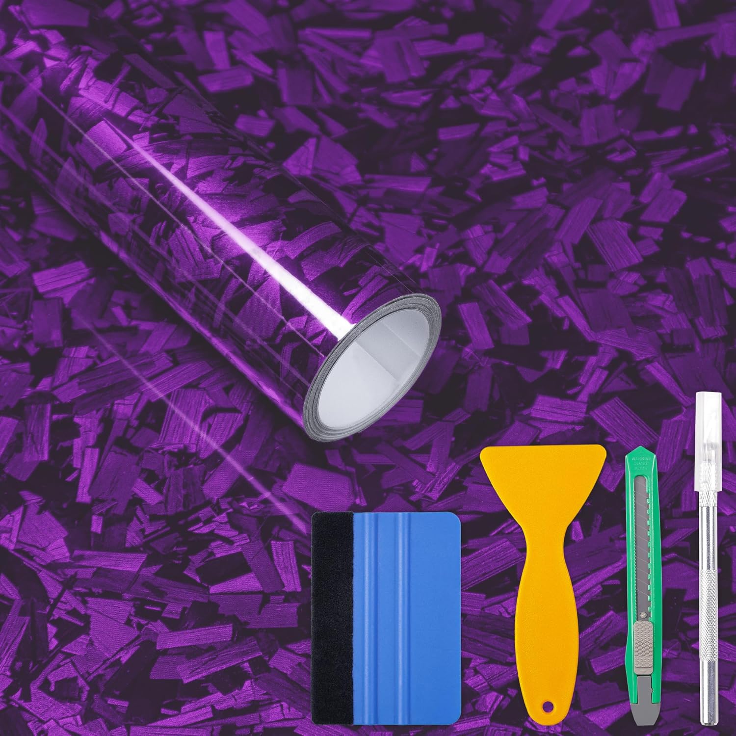 Lypumso® Purple Forged Carbon Fiber Vinyl Wrap with 4PCS Tool Kits 1ft x 5ft
