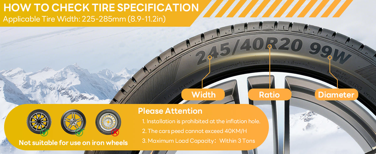 Lypumso Tire Chains, Snow Chains, Anti-slip Tire Chains for Cars SUVs Pickup Trucks Adjustable Emergency Transaction Chains for Ice Snow, Fit Tire Width 225-285mm, Set of 6 - detail image 4