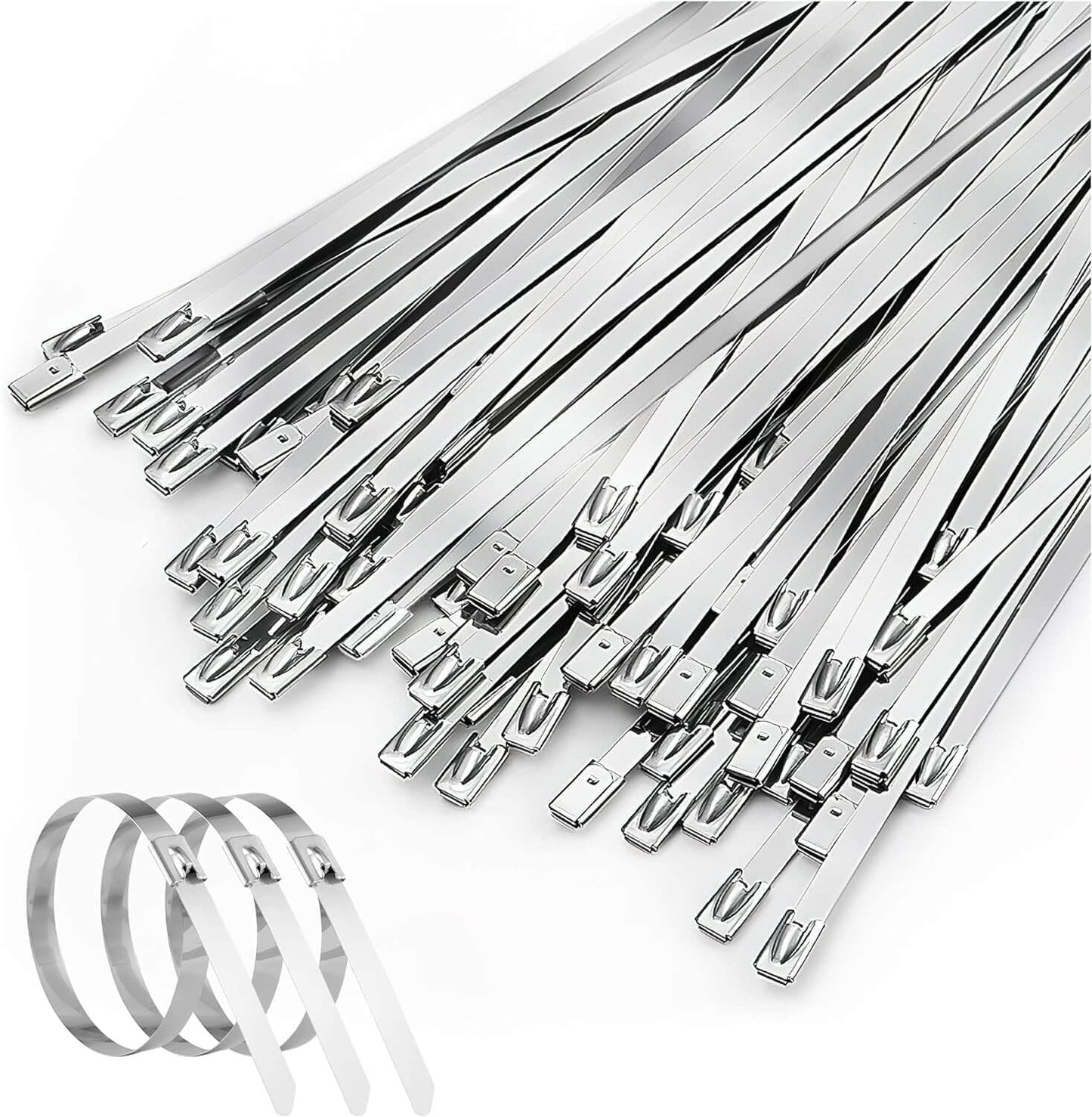304 Stainless Steel Zip Ties 11.8 inch Multi-Purpose Heavy Duty Self-Locking Cable Ties