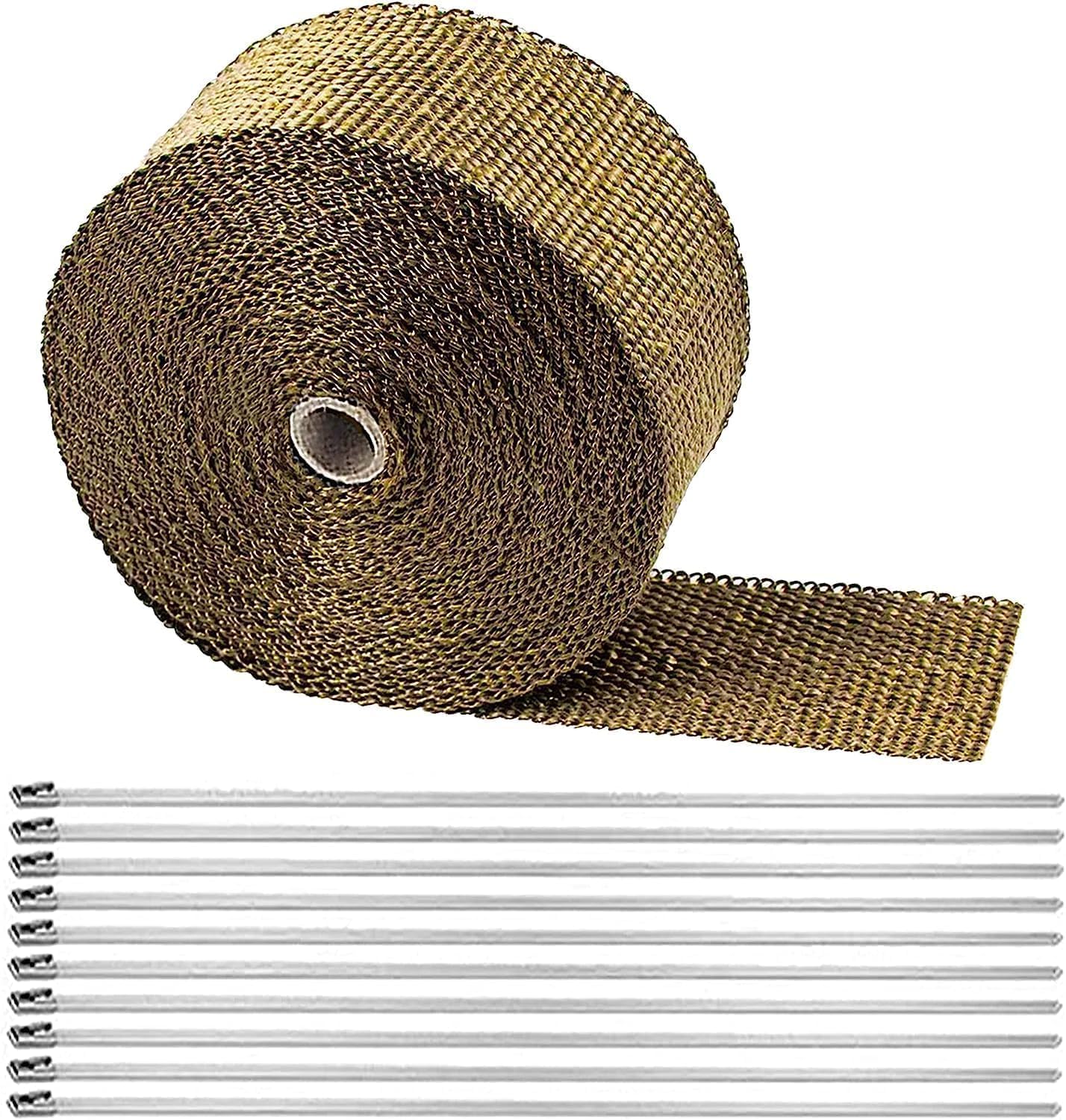 LYPUMSO Titanium Exhaust Heat Wrap, Thermal Heat Tape for Car Motorcycle with 10pcs Stainless Steel Ties, Basalt Fiber H