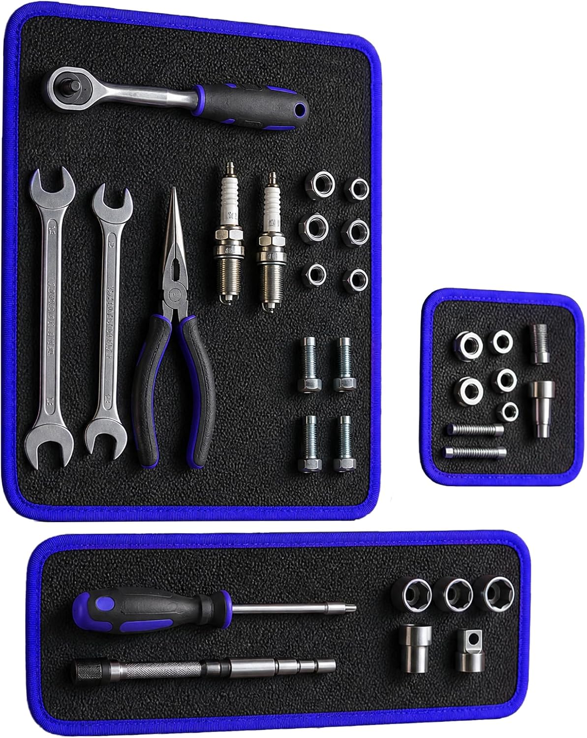Flexible Magnetic Tool Mat Set with 3 Different Size Trays, Non Slip Magnetic Tool Pad for Organizing Wrench Screw Bolts Nuts