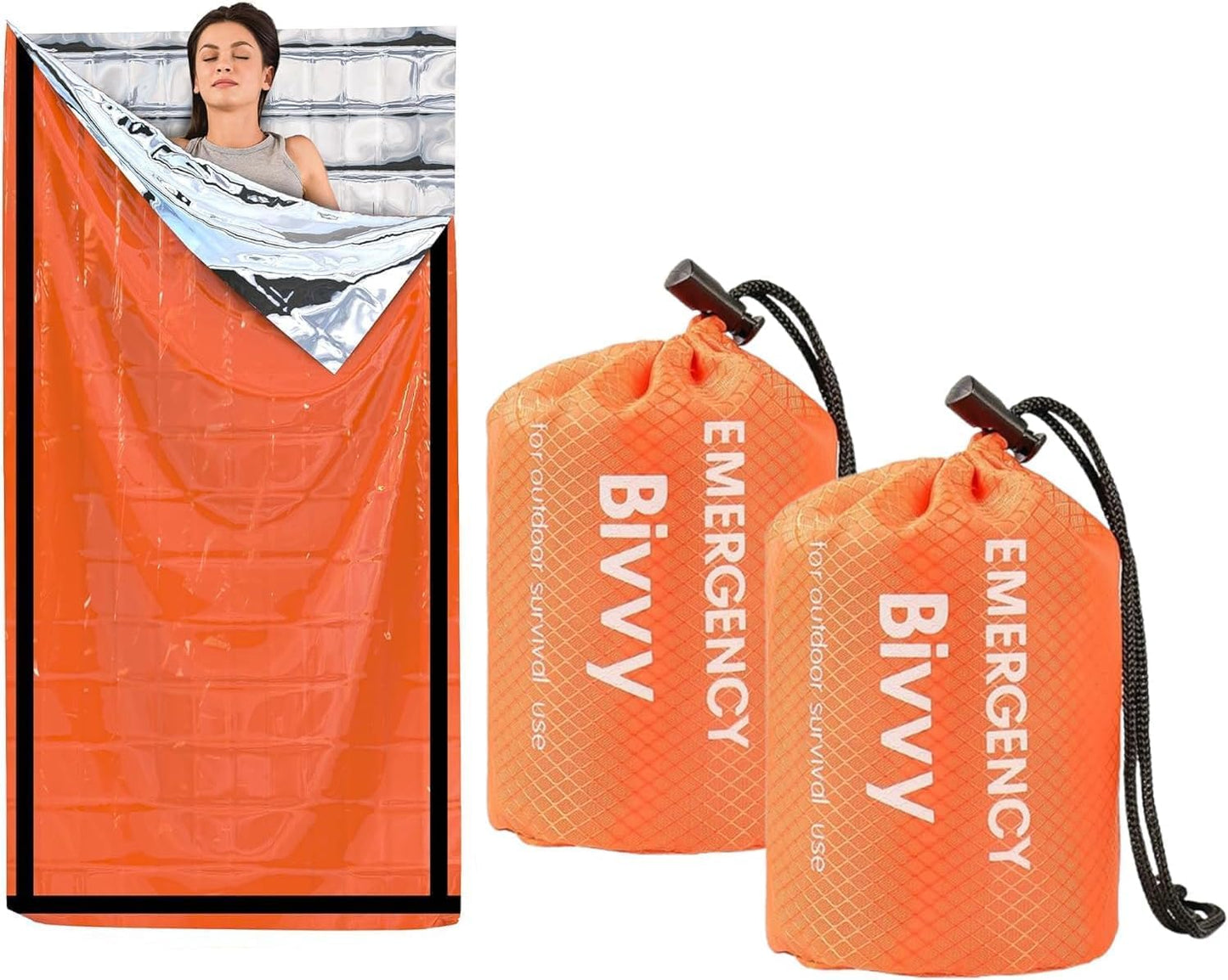 Emergency Sleeping Bags, Survival Bivy Sack Mylar Thermal Emergency Blanket Waterproof Lightweight Portable Shelter for Camping Gear Hiking Travel Outdoor Activities Backpacking