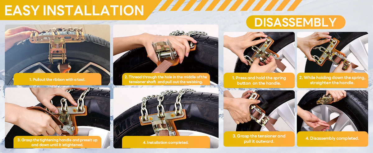 Lypumso Tire Chains, Snow Chains, Anti-slip Tire Chains for Cars SUVs Pickup Trucks Adjustable Emergency Transaction Chains for Ice Snow, Fit Tire Width 225-285mm, Set of 6 - detail image 6
