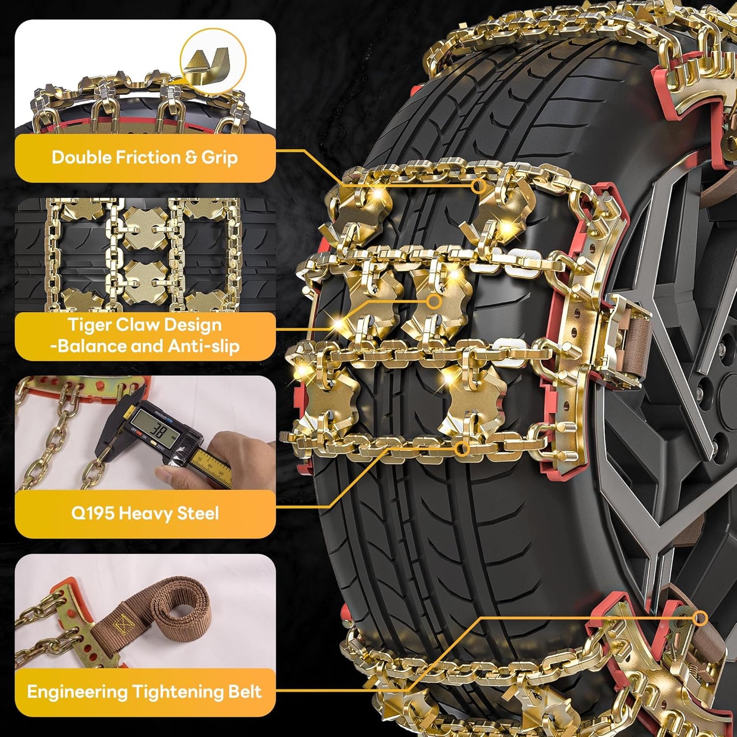 Lypumso® Tire Chains, Snow Chains, Anti-slip Tire Chains for Cars SUVs Pickup Trucks Adjustable Emergency Transaction Ch