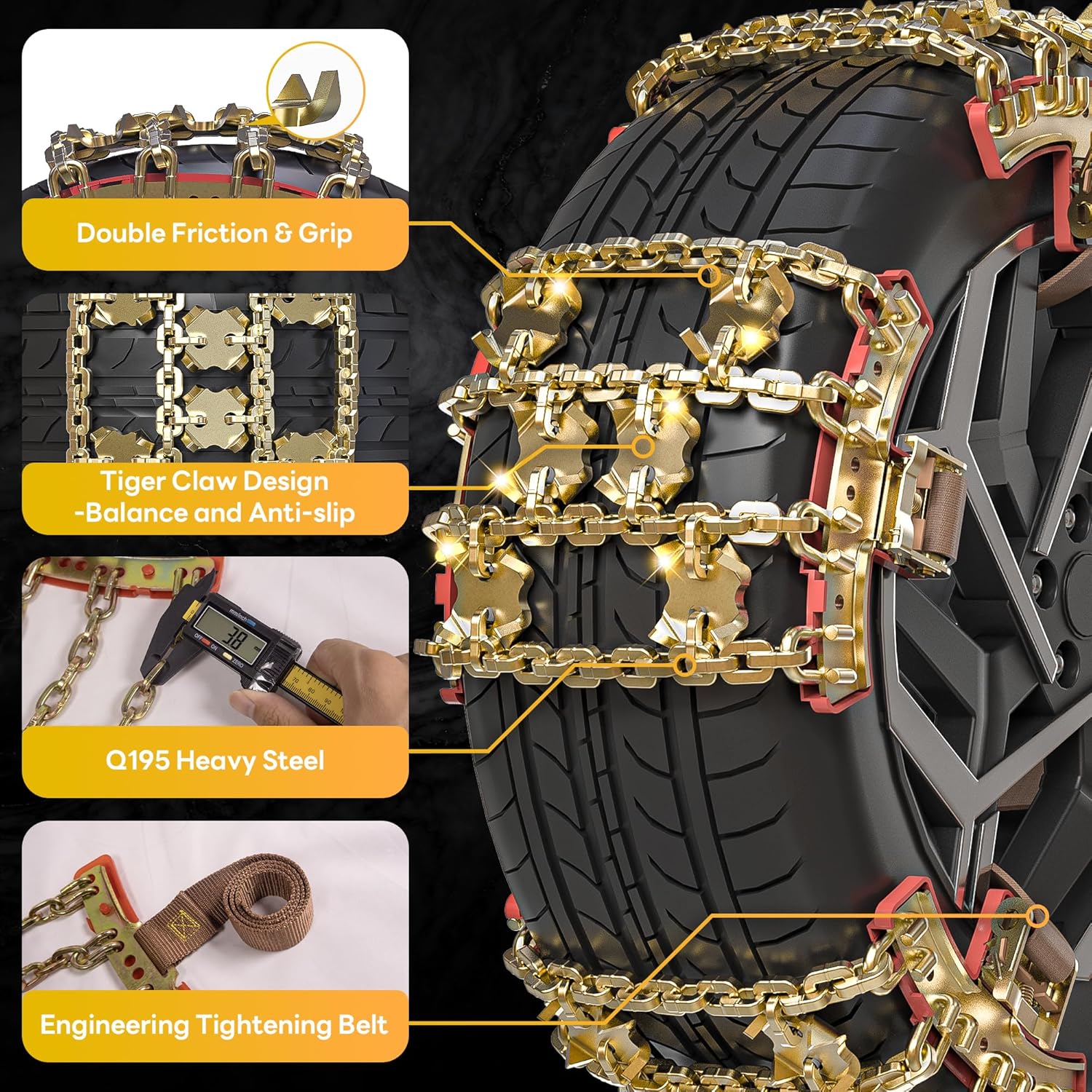 Lypumso® Tire Chains, Snow Chains, Anti-slip Tire Chains for Cars SUVs Pickup Trucks Adjustable Emergency Transaction Ch