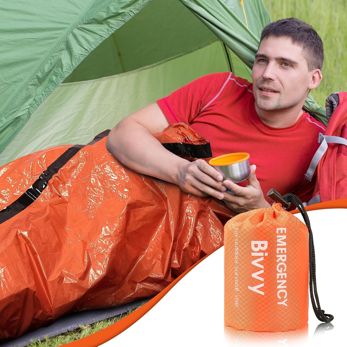 Emergency Sleeping Bags, Survival Bivy Sack Mylar Thermal Emergency Blanket Waterproof Lightweight Portable Shelter for Camping Gear Hiking Travel Outdoor Activities Backpacking