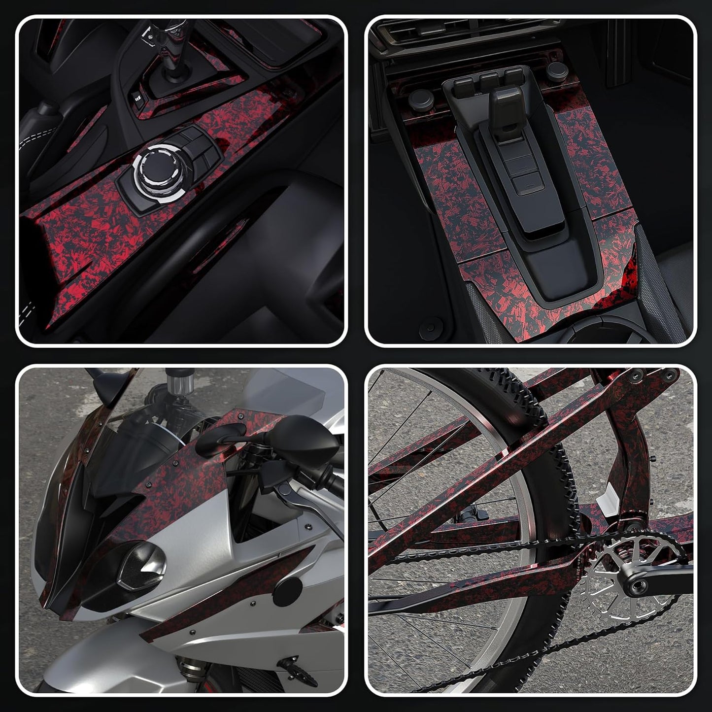 Lypumso® Red Forged Carbon Fiber Gloss Crushed Stone Vinyl Wrap Tape