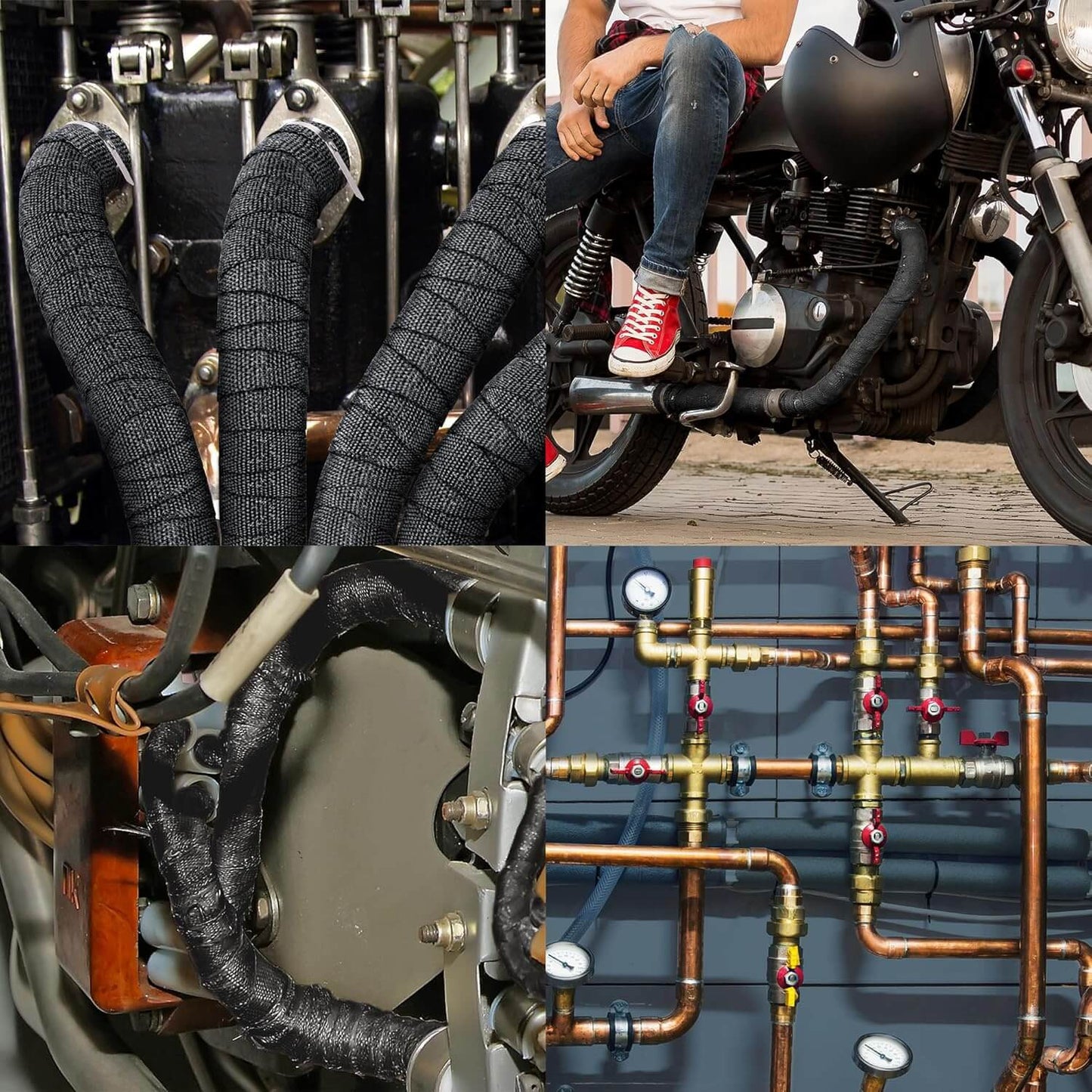 LYPUMSO Exhaust Heat Wrap, Black Fiberglass Heat Resistant Exhaust Wrap Roll for Motorcycle, Car Exhaust Pipe Heat Insulation Muffler Tape with Stainless Locking Ties