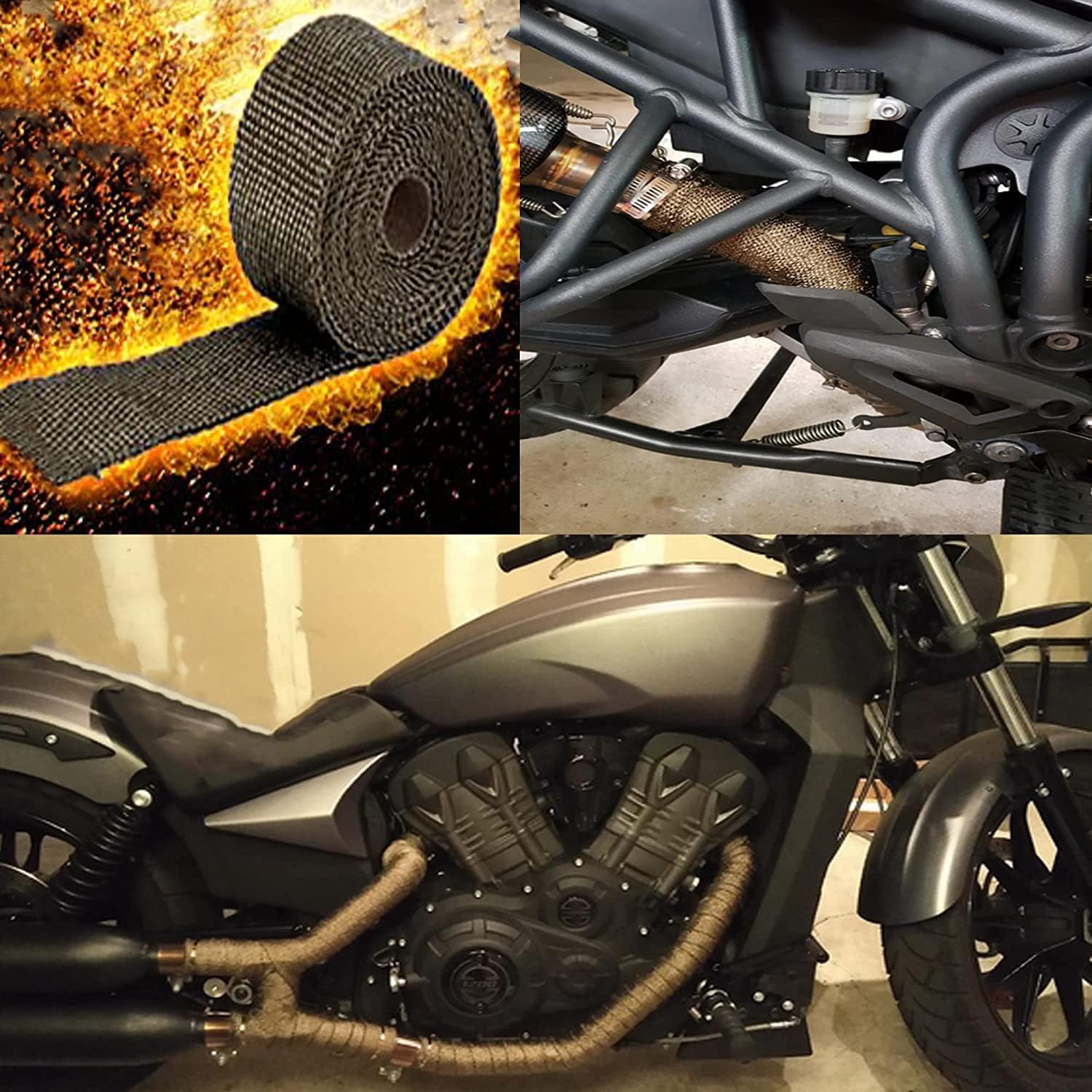 LYPUMSO Titanium Exhaust Heat Wrap, Thermal Heat Tape for Car Motorcycle with 10pcs Stainless Steel Ties, Basalt Fiber H