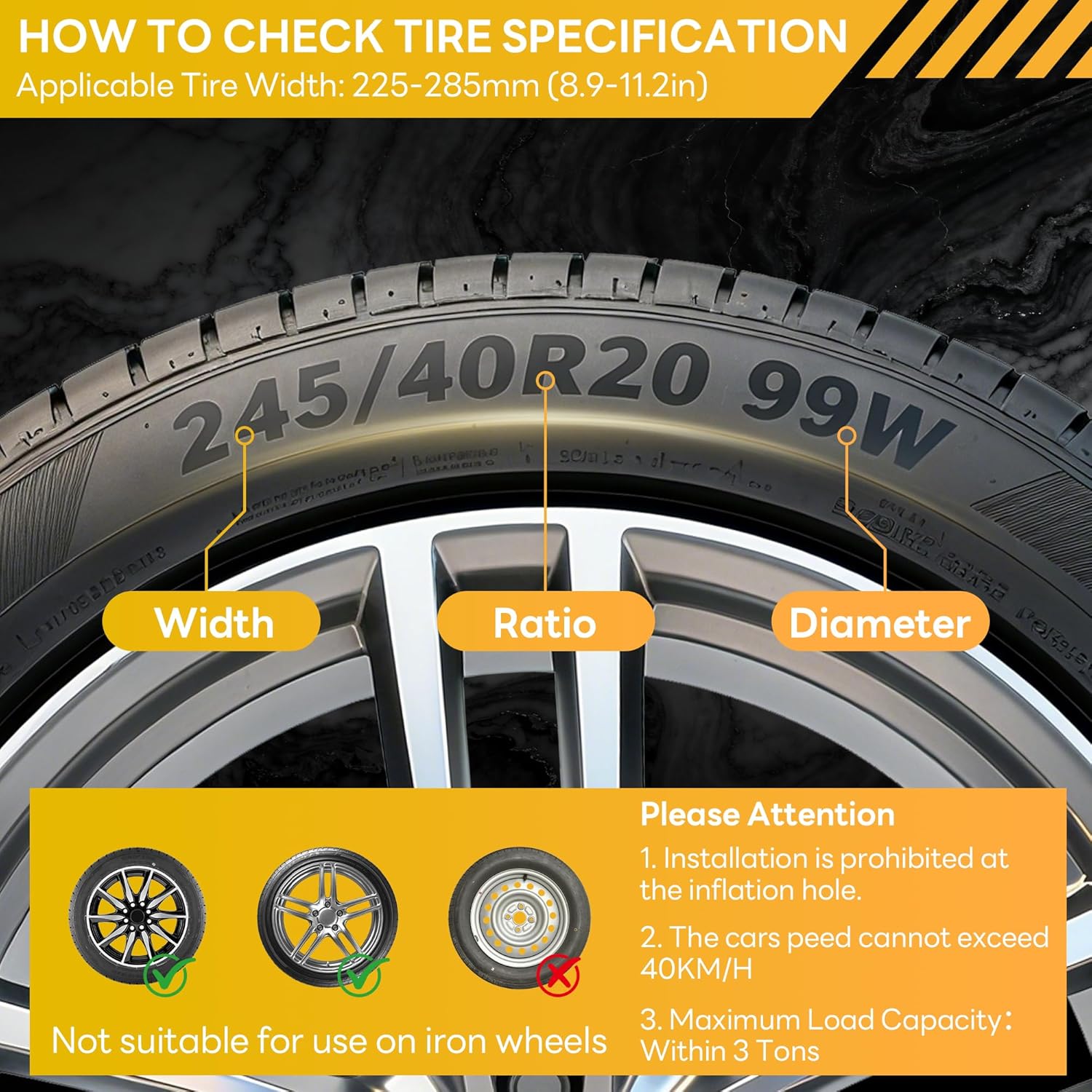 Lypumso® Tire Chains, Snow Chains, Anti-slip Tire Chains for Cars SUVs Pickup Trucks Adjustable Emergency Transaction Ch