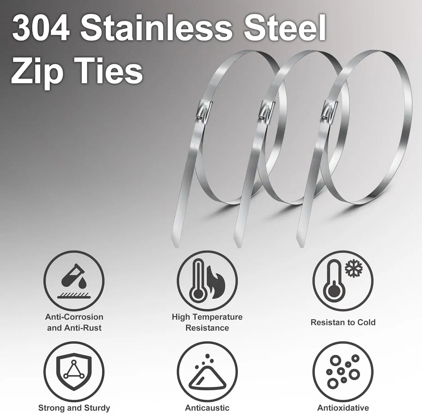 304 Stainless Steel Zip Ties 11.8 inch Multi-Purpose Heavy Duty Self-Locking Cable Ties