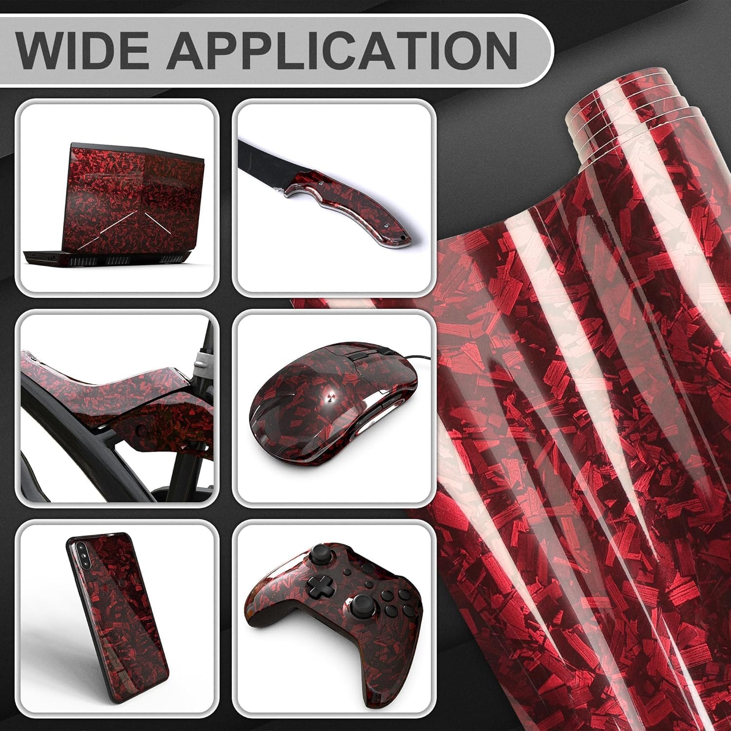 Lypumso® Red Forged Carbon Fiber Vinyl Wrap with 4PCS Tool Kits 1ft x 5ft