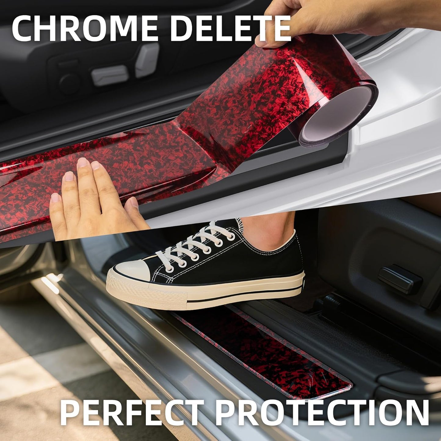 Lypumso® Red Forged Carbon Fiber Gloss Crushed Stone Vinyl Wrap Tape