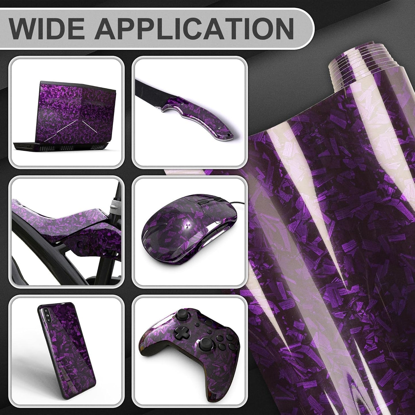 Lypumso® Purple Forged Carbon Fiber Vinyl Wrap with 4PCS Tool Kits 1ft x 5ft