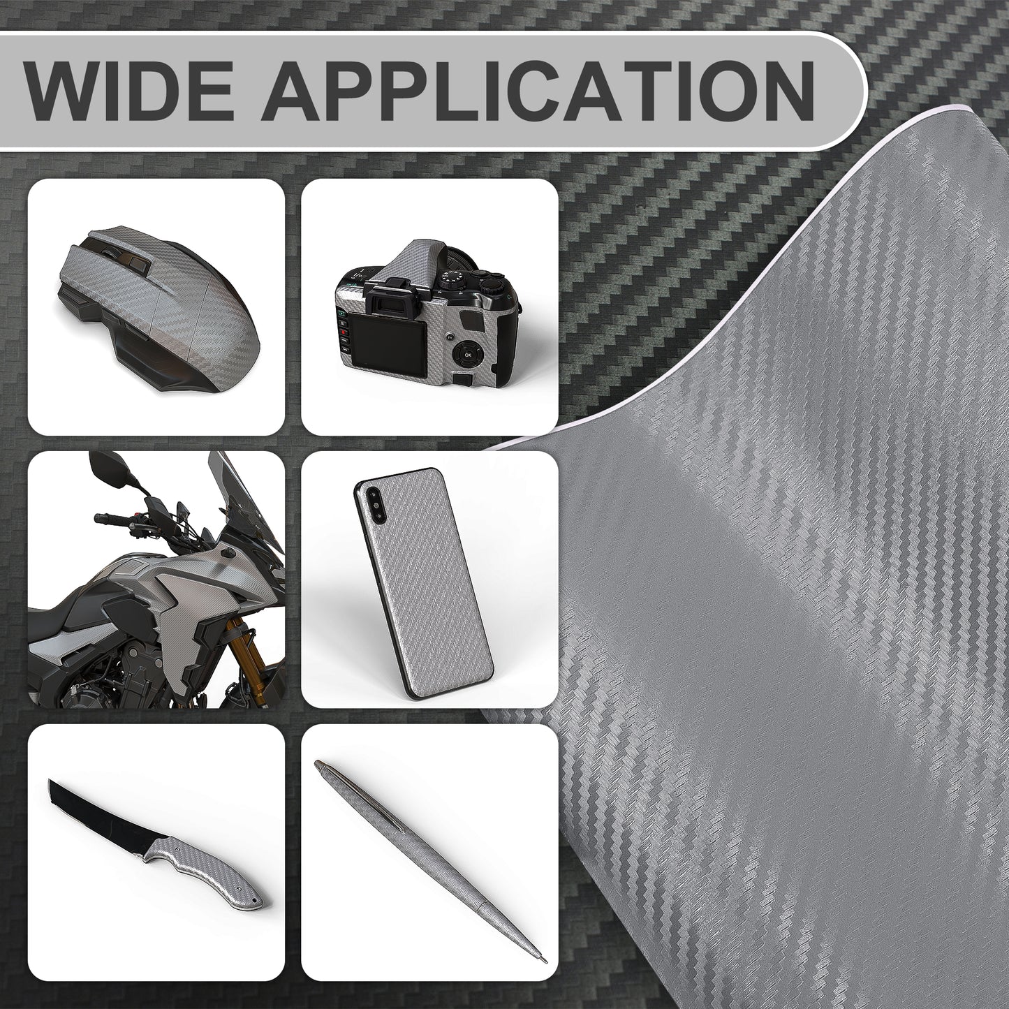 Lypumso® 3D Silver Carbon Fiber Car Vinyl Wrap