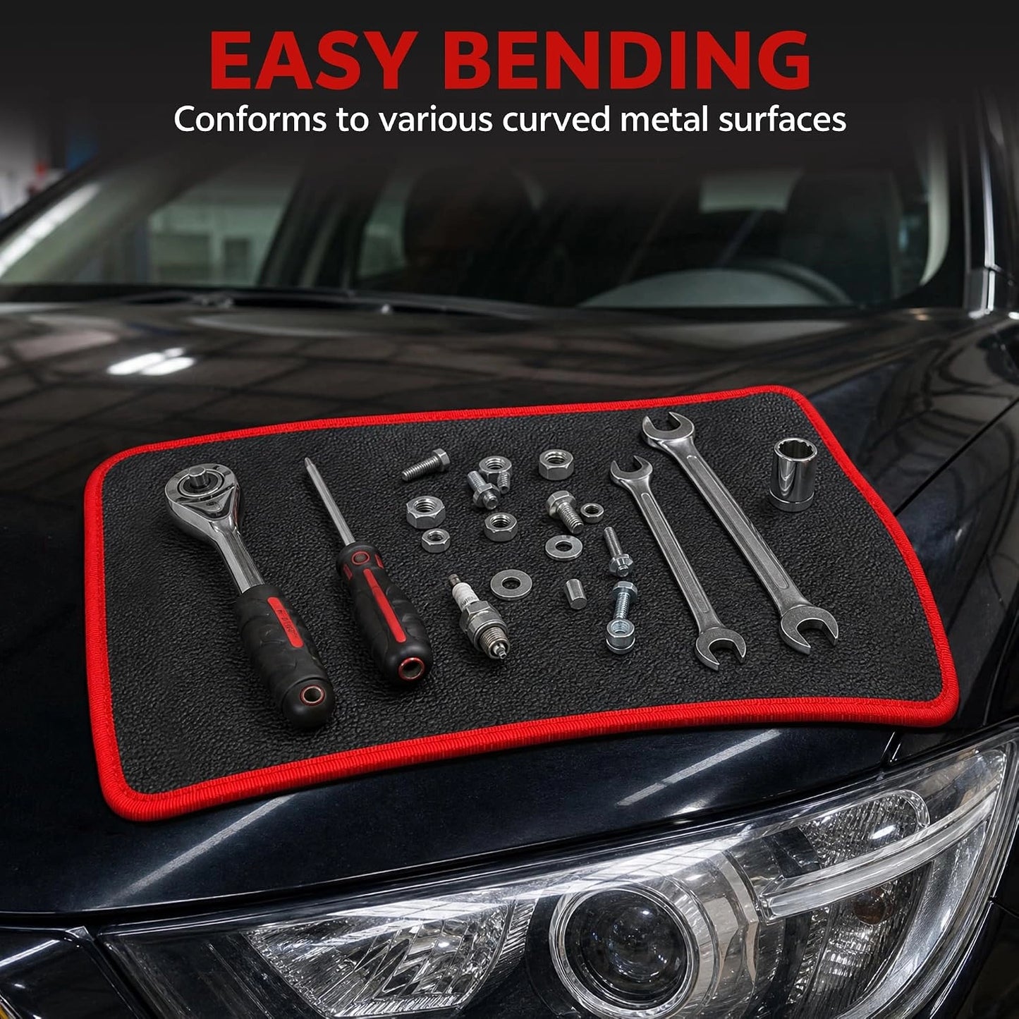 55 LBS Flexible Magnetic Parts Holder with 3 Different Size Trays, Non Slip Magnetic Tool Pad for Organizing Wrench Scre