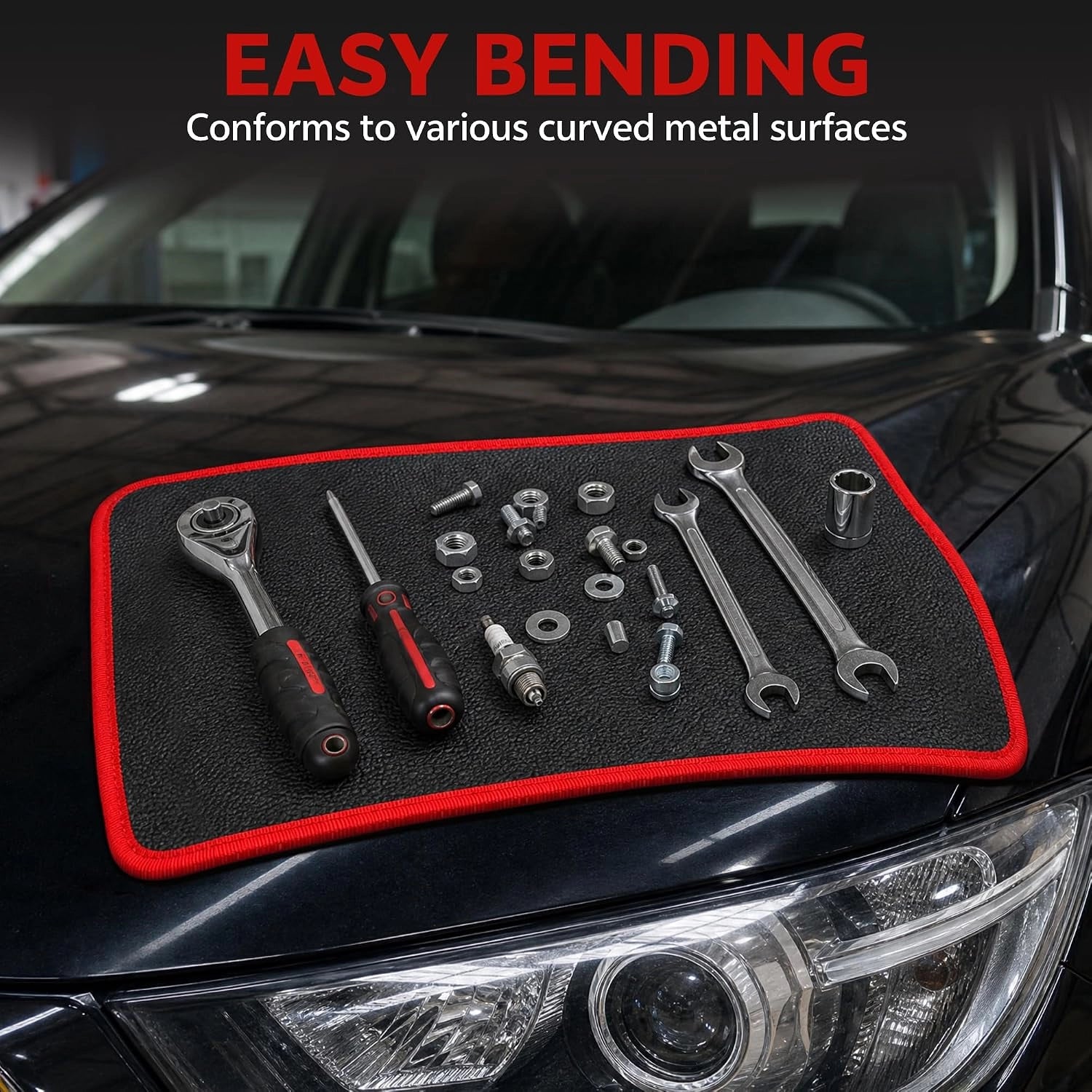55 LBS Flexible Magnetic Parts Holder with 3 Different Size Trays, Non Slip Magnetic Tool Pad for Organizing Wrench Scre
