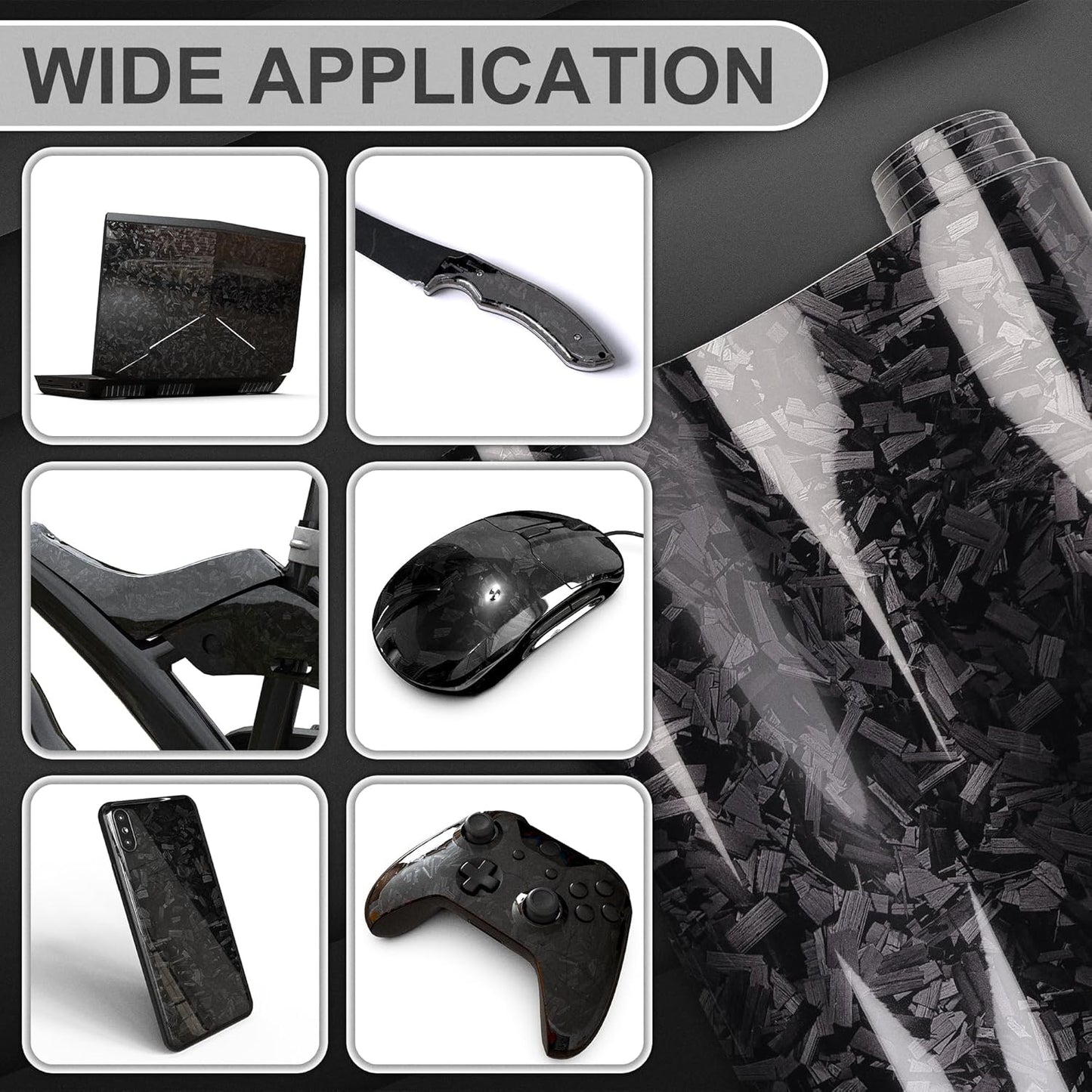 Lypumso® Black Forged Carbon Fiber Vinyl Wrap with 4PCS Tool Kits 1ft x 5ft