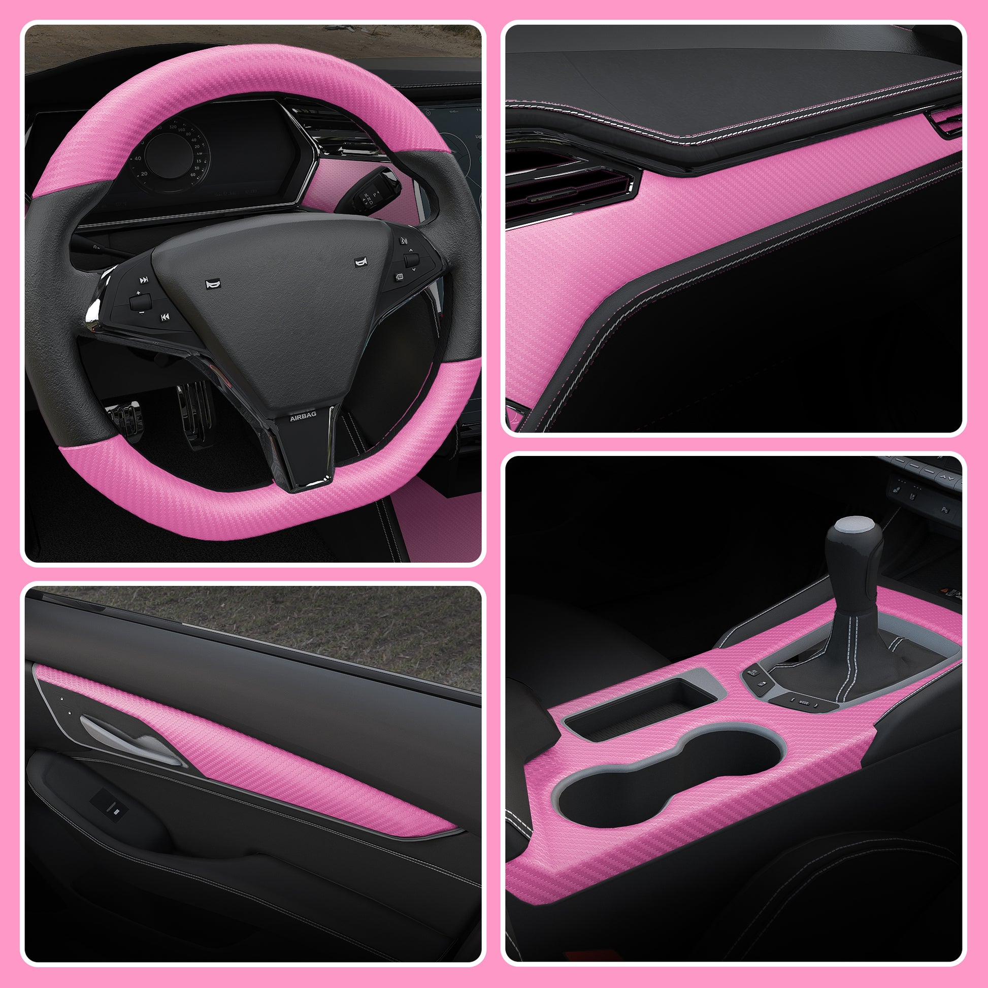 Lypumso® 3D Pink Carbon Fiber Vinyl Wrap Tape with Tools Kits