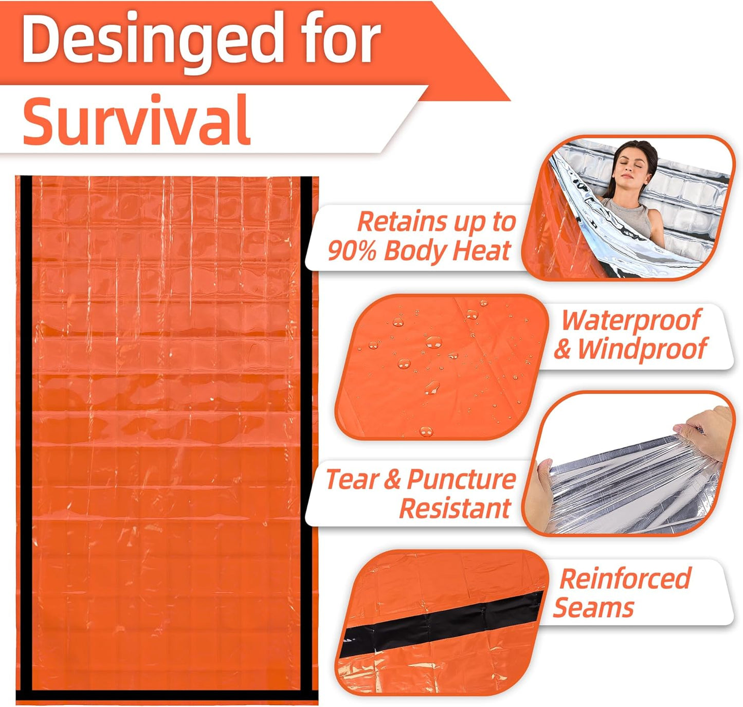 Emergency Sleeping Bags, Survival Bivy Sack Mylar Thermal Emergency Blanket Waterproof Lightweight Portable Shelter for Camping Gear Hiking Travel Outdoor Activities Backpacking