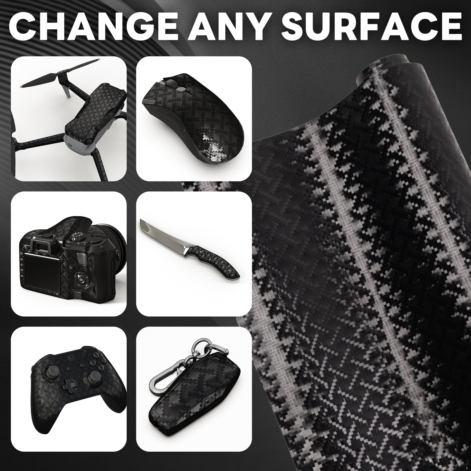 Lypumso® Grid Brushed Metal Carbon Fiber Vinyl Wrap