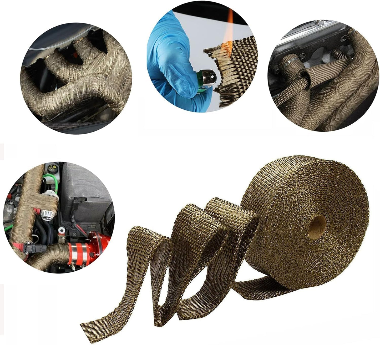 LYPUMSO Titanium Exhaust Heat Wrap, Thermal Heat Tape for Car Motorcycle with 10pcs Stainless Steel Ties, Basalt Fiber H