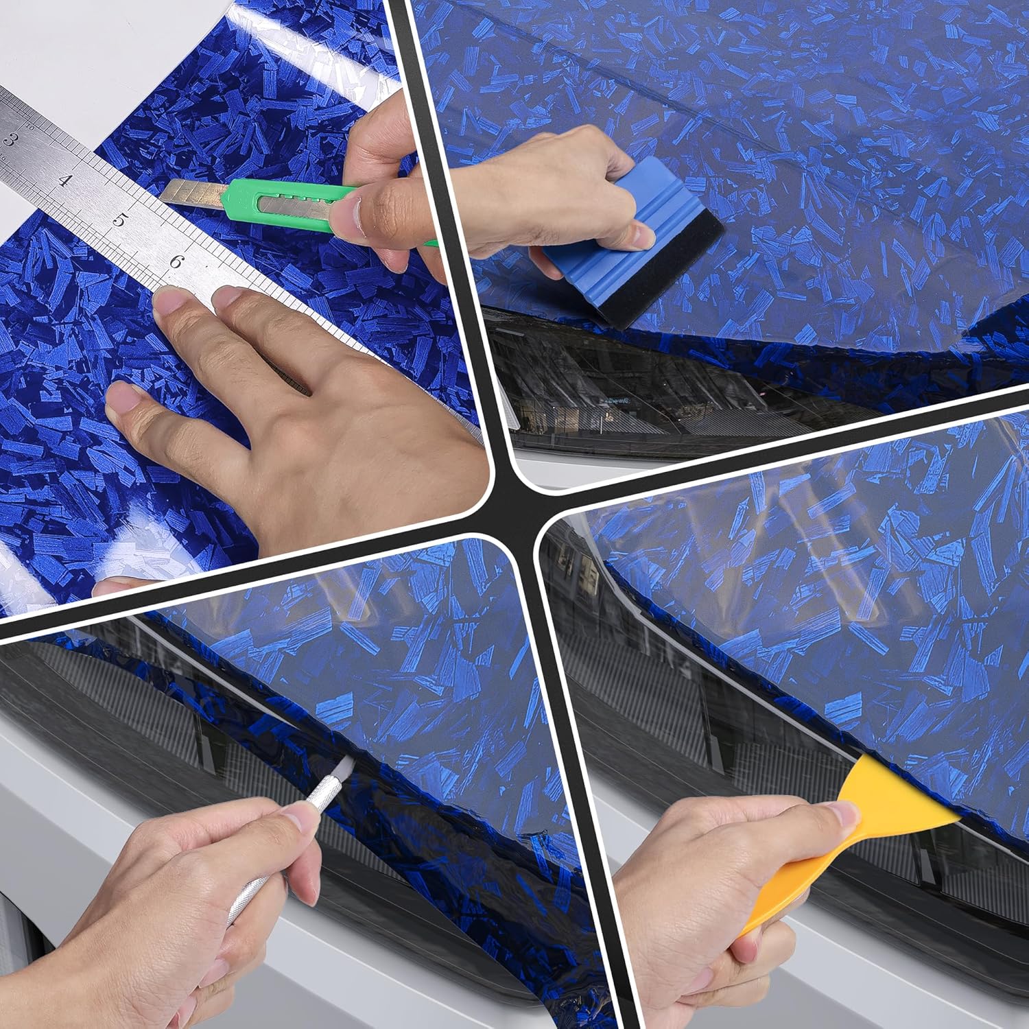 Lypumso® Blue Forged Carbon Fiber Vinyl Wrap with 4PCS Tool Kits 1ft x 5ft