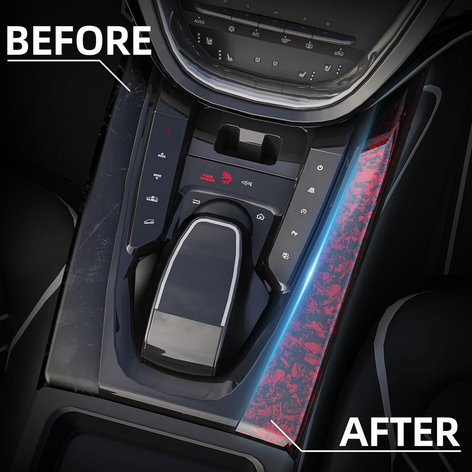 Lypumso® Red Forged Carbon Fiber Gloss Crushed Stone Vinyl Wrap Tape