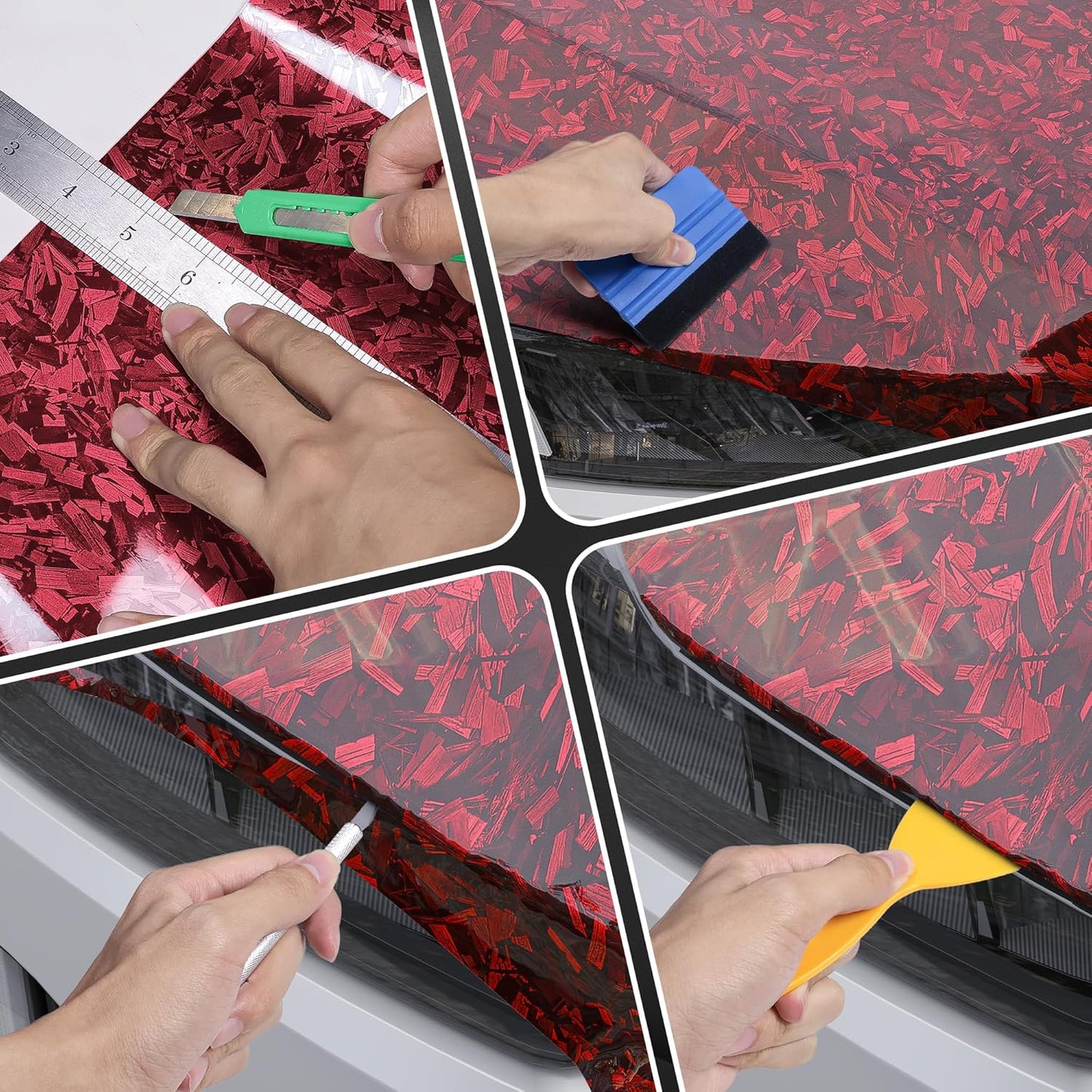 Lypumso® Red Forged Carbon Fiber Vinyl Wrap with 4PCS Tool Kits 1ft x 5ft