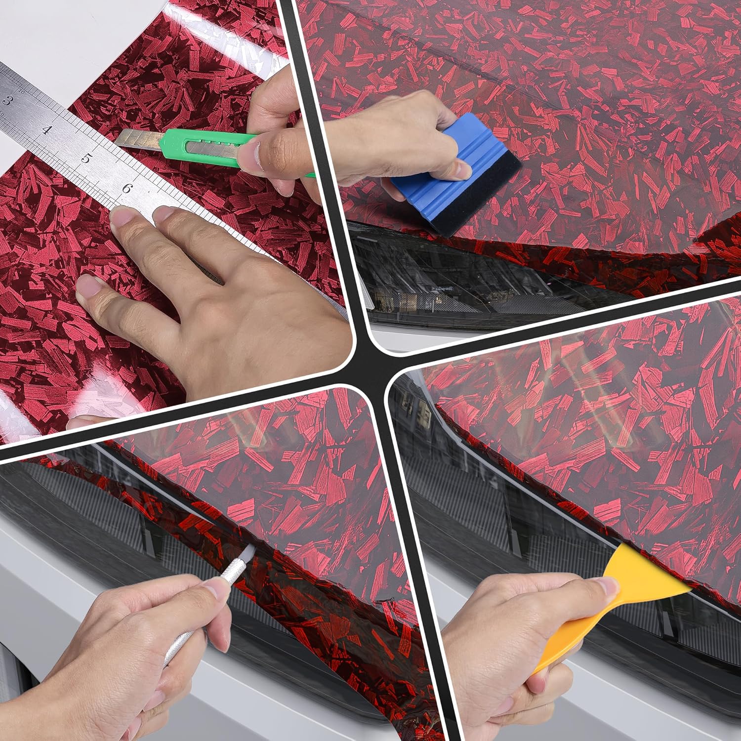 Lypumso® Red Forged Carbon Fiber Vinyl Wrap with 4PCS Tool Kits 1ft x 5ft