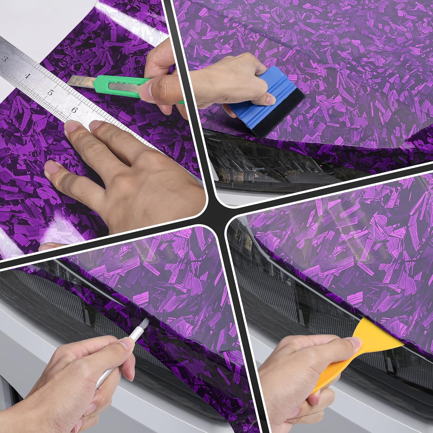 Lypumso® Purple Forged Carbon Fiber Vinyl Wrap with 4PCS Tool Kits 1ft x 5ft