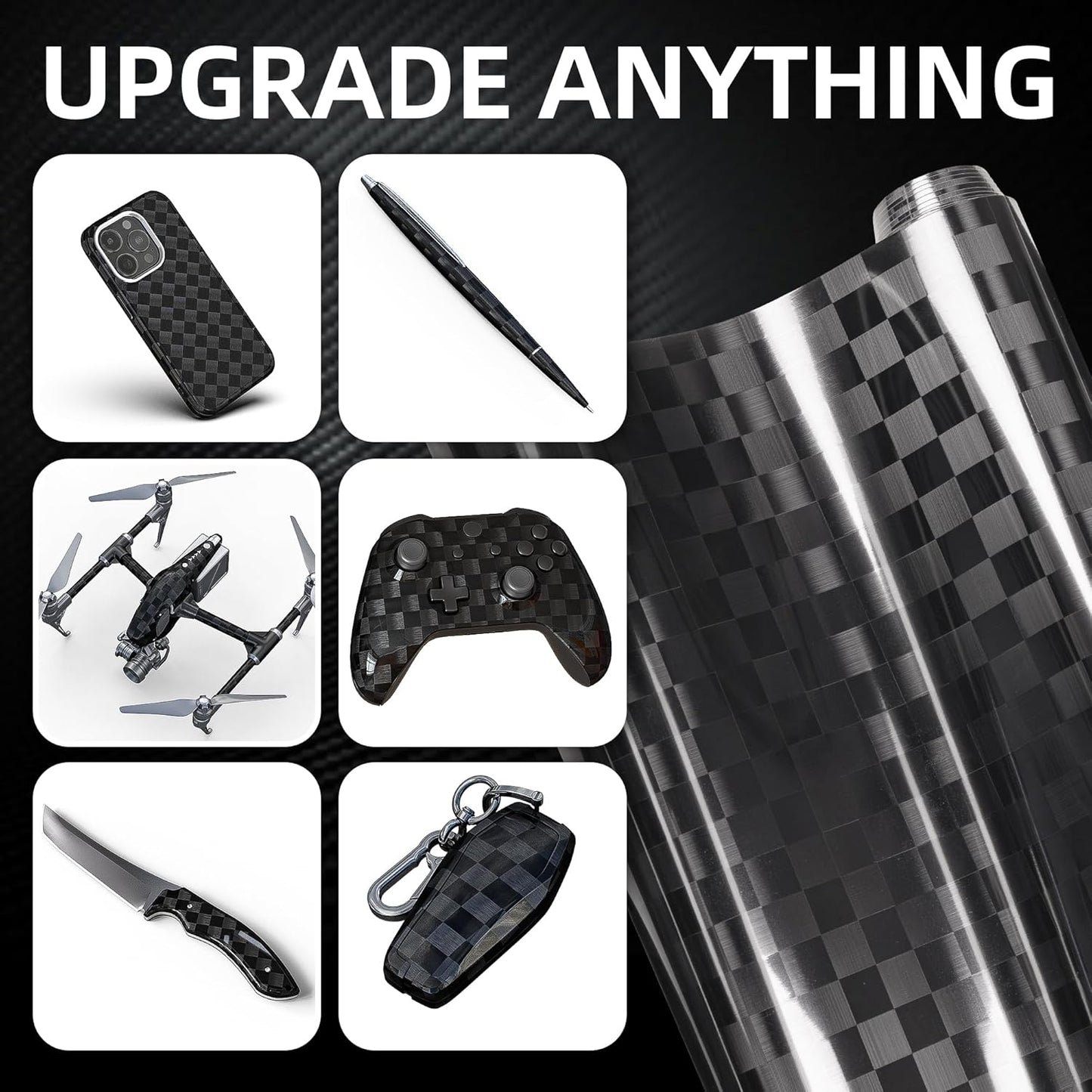 Lypumso® Glossy Grid Brushed Metal Carbon Fiber Vinyl Wrap