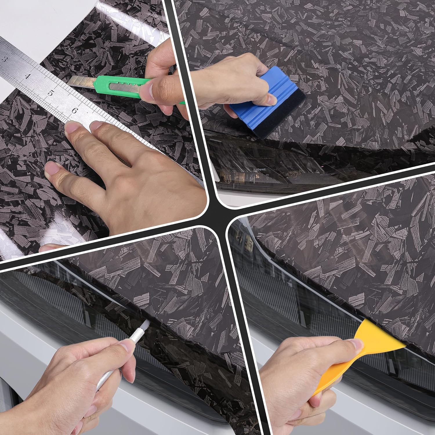 Lypumso® Black Forged Carbon Fiber Vinyl Wrap with 4PCS Tool Kits 1ft x 5ft