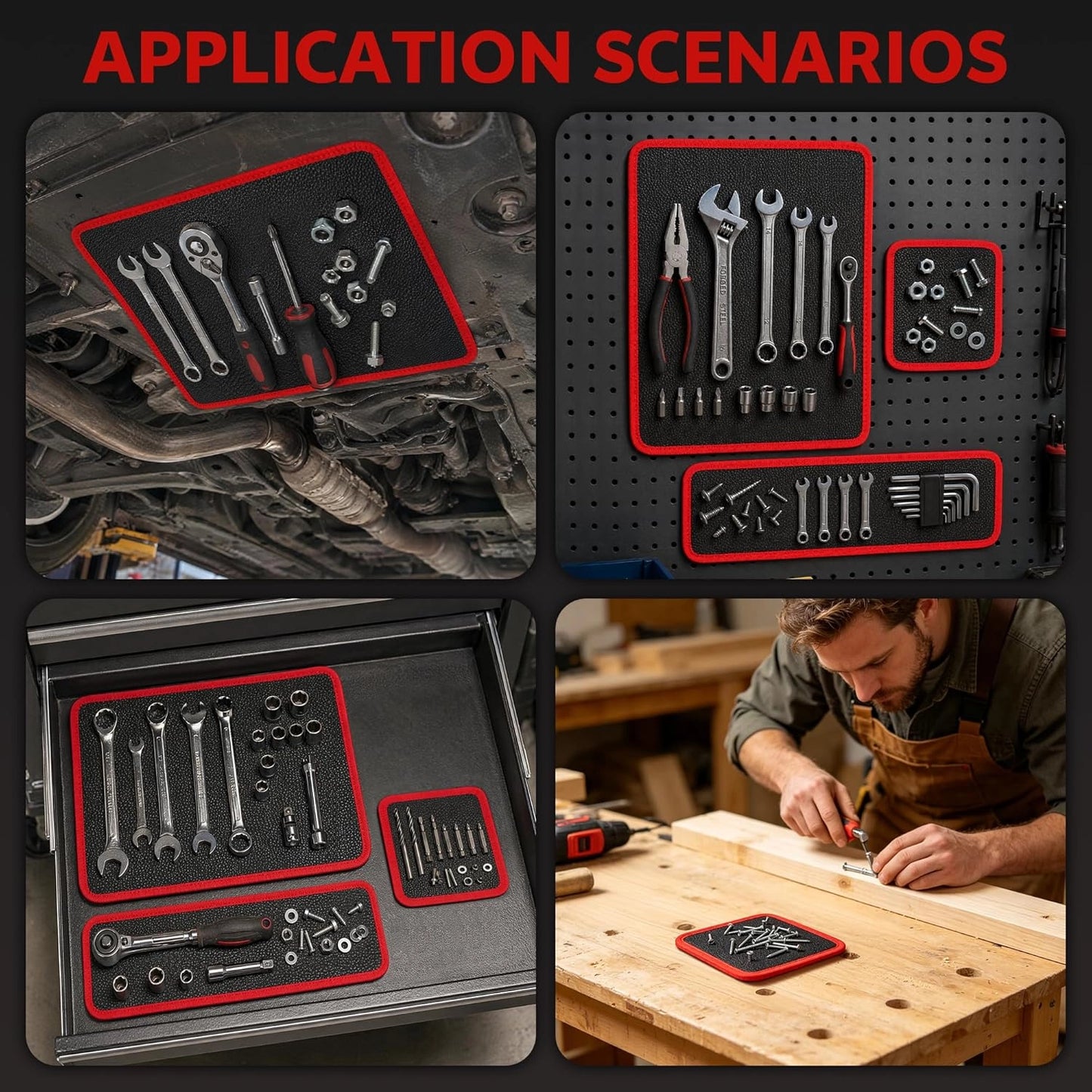 55 LBS Flexible Magnetic Parts Holder with 3 Different Size Trays, Non Slip Magnetic Tool Pad for Organizing Wrench Scre