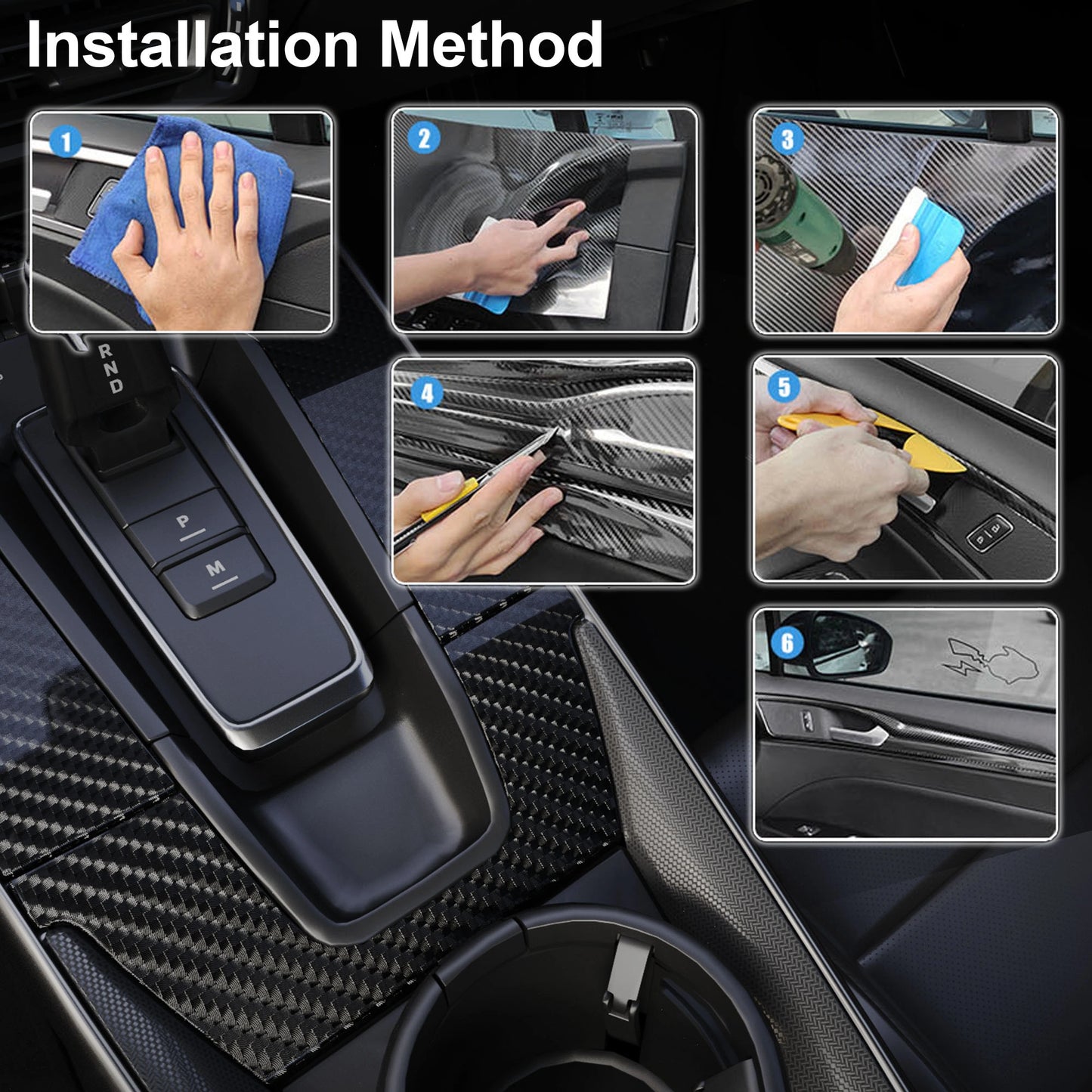 Lypumso® 6D Black Carbon Fiber Vinyl Wrap Including Tool Kit