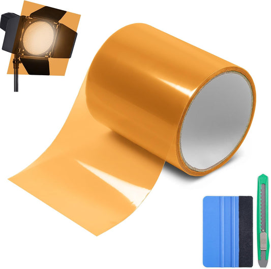 Lypumso Color Transform Light Filters, DIY Self-Adhesive Transparent Vinyl Wrap Film for Halloween Christmas Landscape, Outdoor String Garden Lights Window Tint Home Decor (Orange, 4in x 20ft)