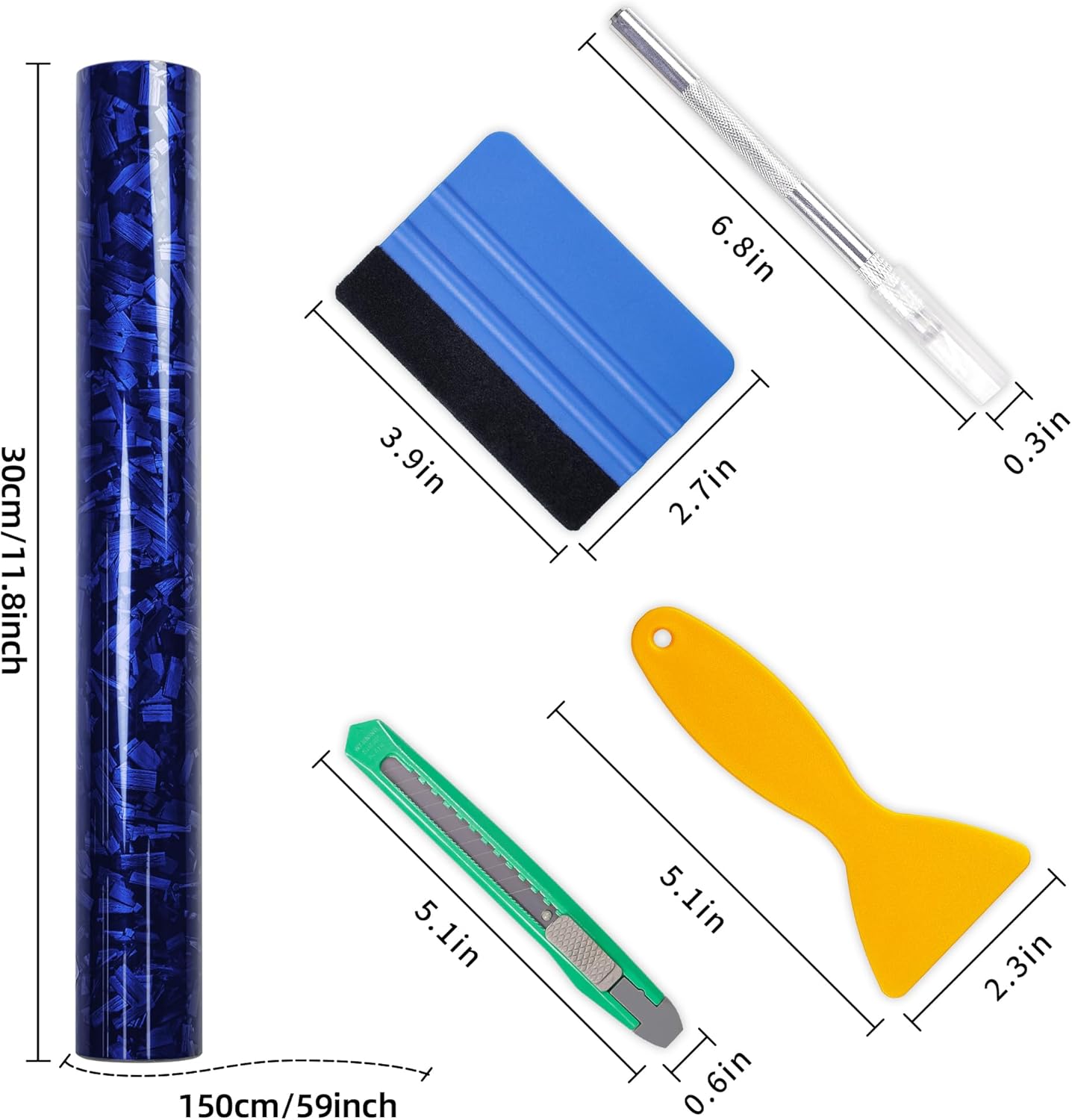 Lypumso® Blue Forged Carbon Fiber Vinyl Wrap with 4PCS Tool Kits 1ft x 5ft