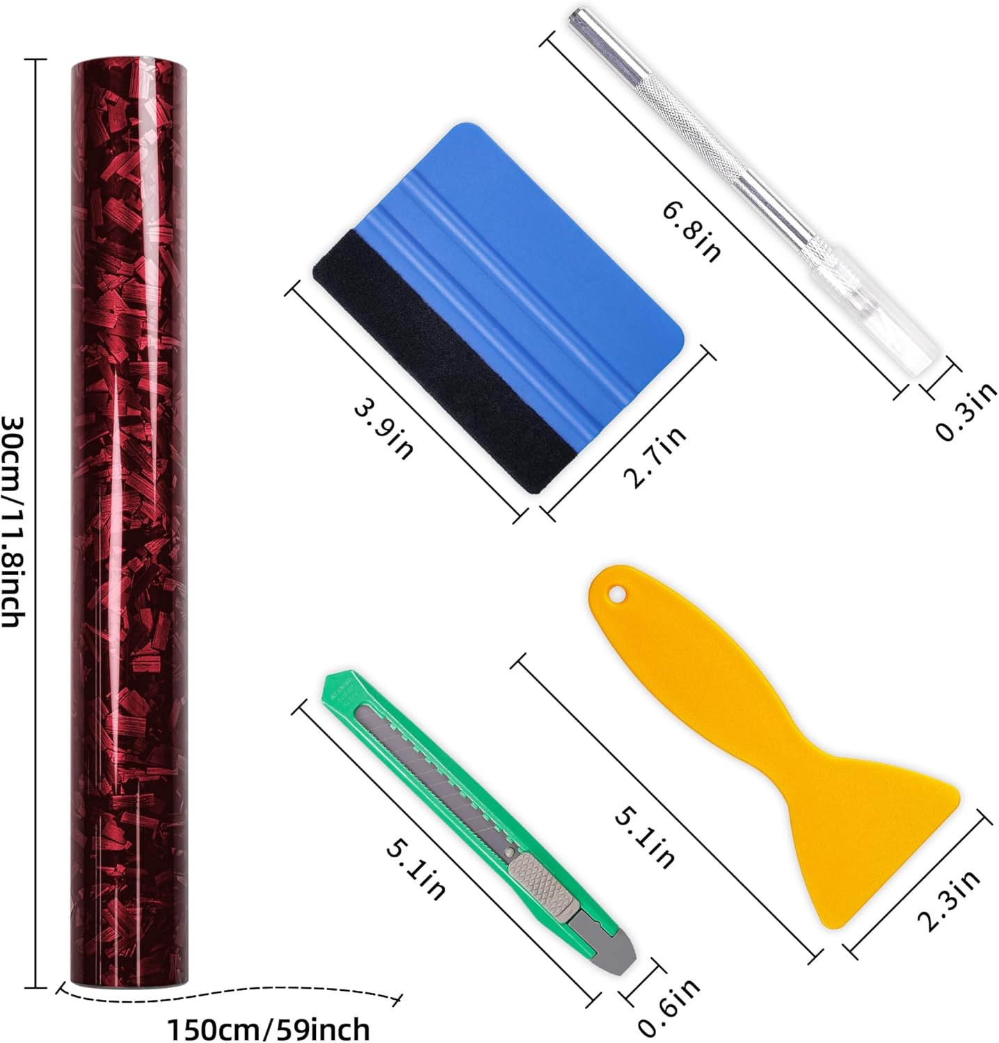 Lypumso® Red Forged Carbon Fiber Vinyl Wrap with 4PCS Tool Kits 1ft x 5ft