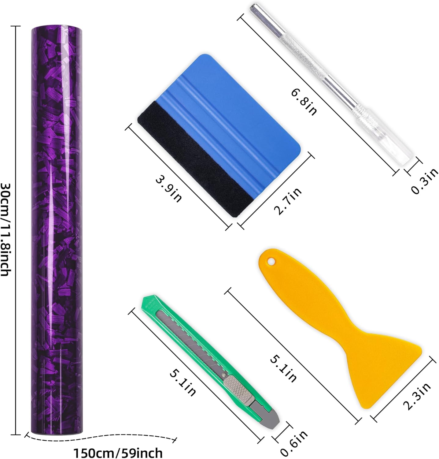 Lypumso® Purple Forged Carbon Fiber Vinyl Wrap with 4PCS Tool Kits 1ft x 5ft