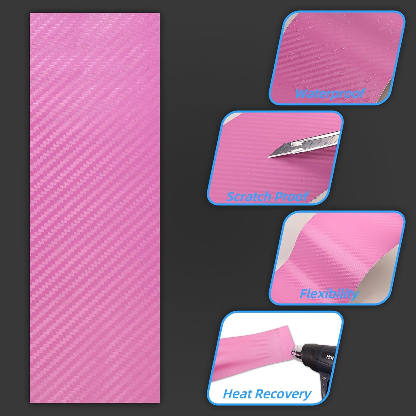 Lypumso® 6PCS Auto Emblem Vinyl Wrap Kit (Pink Carbon Fiber)