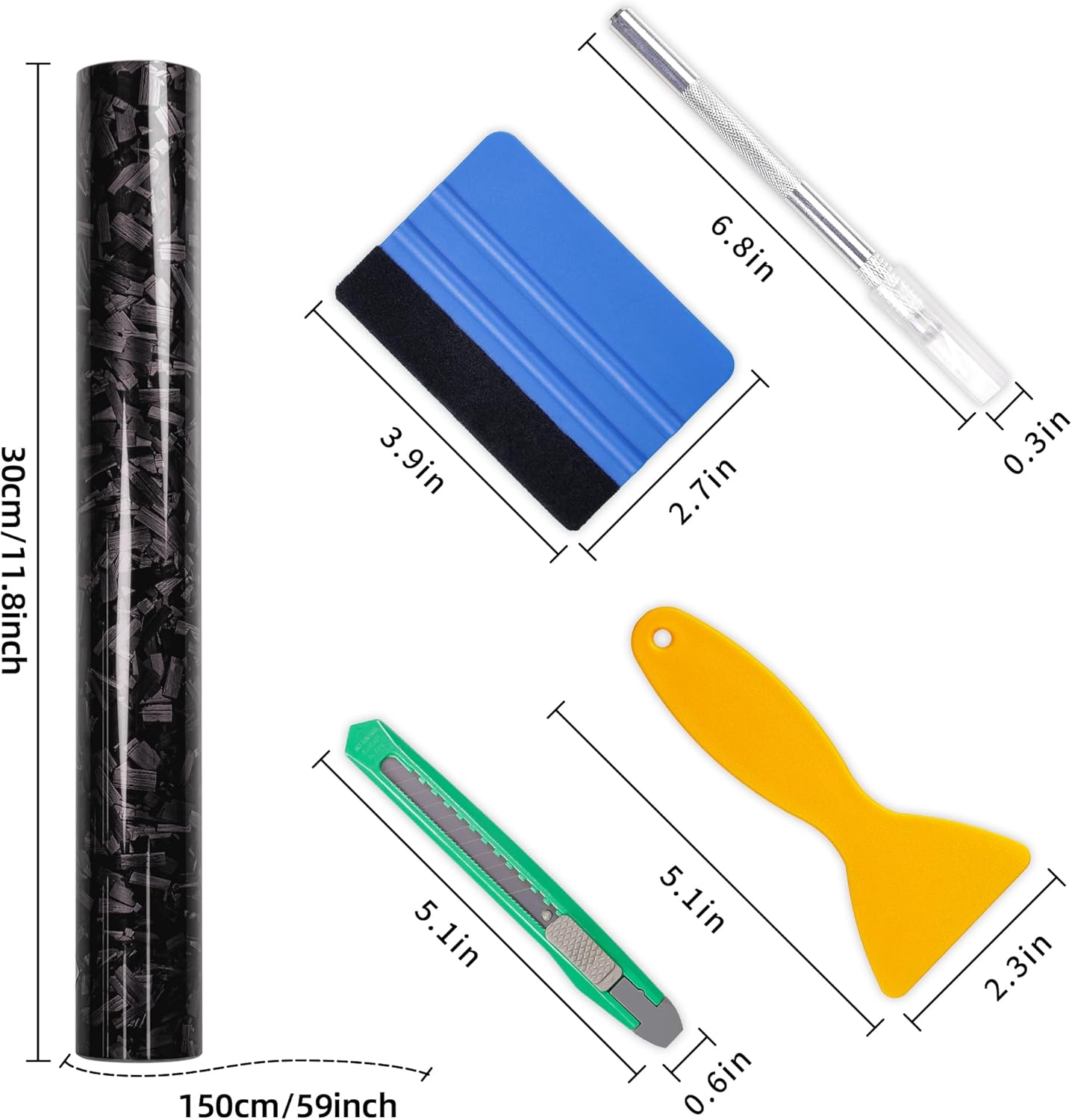 Lypumso® Black Forged Carbon Fiber Vinyl Wrap with 4PCS Tool Kits 1ft x 5ft