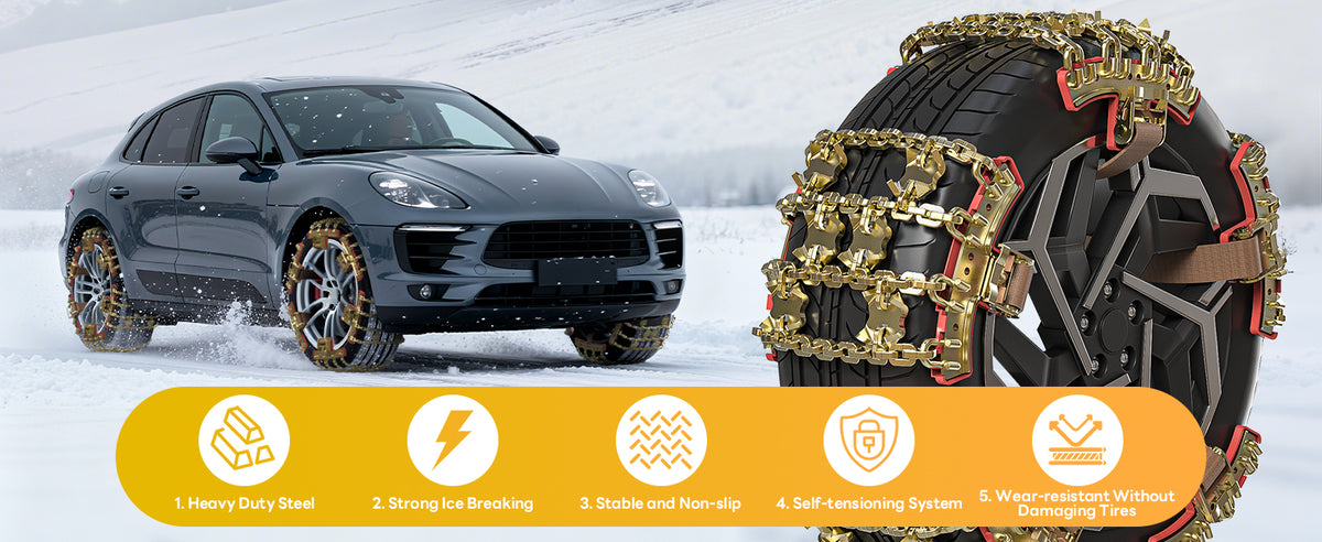Lypumso Tire Chains, Snow Chains, Anti-slip Tire Chains for Cars SUVs Pickup Trucks Adjustable Emergency Transaction Chains for Ice Snow, Fit Tire Width 225-285mm, Set of 6 - detail image 3